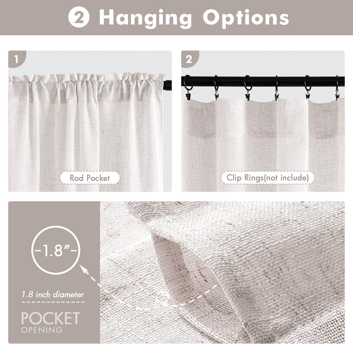 imageMIULEE Natural White Linen Curtains 84 Inch Length 2 Panels Set for Living Room Bedroom Semi Sheer Light Filtering Farmhouse Rod Pocket Long Soft Thick Linen Textured Window Drapes W42XL84Bleached Linen