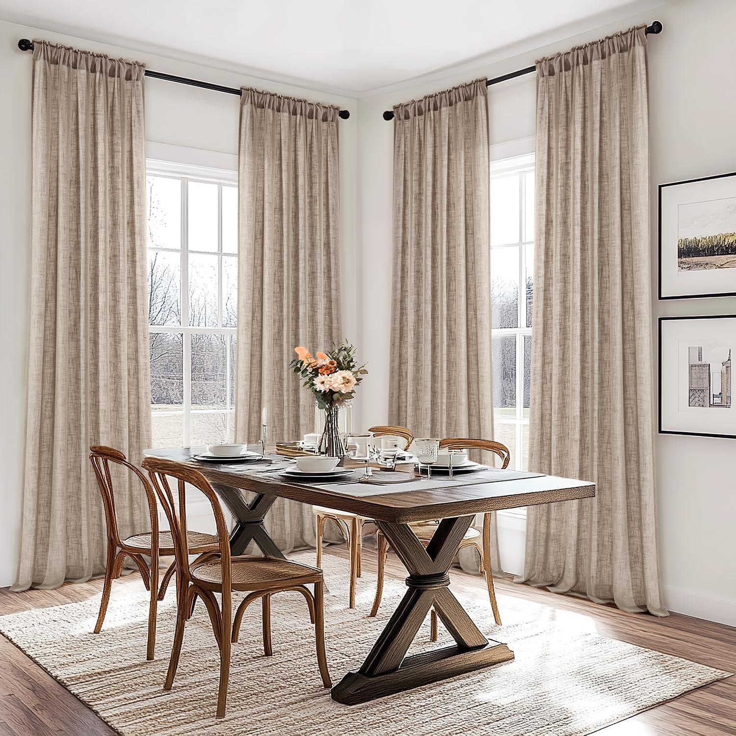 imageMIULEE Natural White Linen Curtains 84 Inch Length 2 Panels Set for Living Room Bedroom Semi Sheer Light Filtering Farmhouse Rod Pocket Long Soft Thick Linen Textured Window Drapes W42XL84Taupe