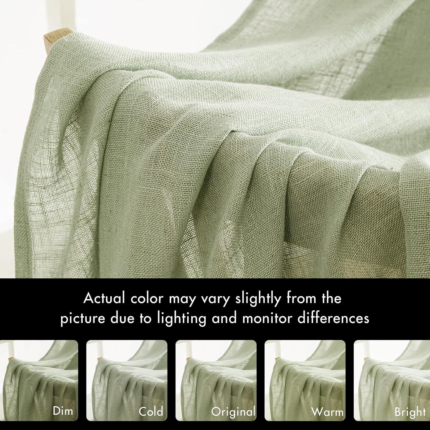 imageMIULEE Natural White Linen Curtains 84 Inch Length 2 Panels Set for Living Room Bedroom Semi Sheer Light Filtering Farmhouse Rod Pocket Long Soft Thick Linen Textured Window Drapes W42XL84Sage Green