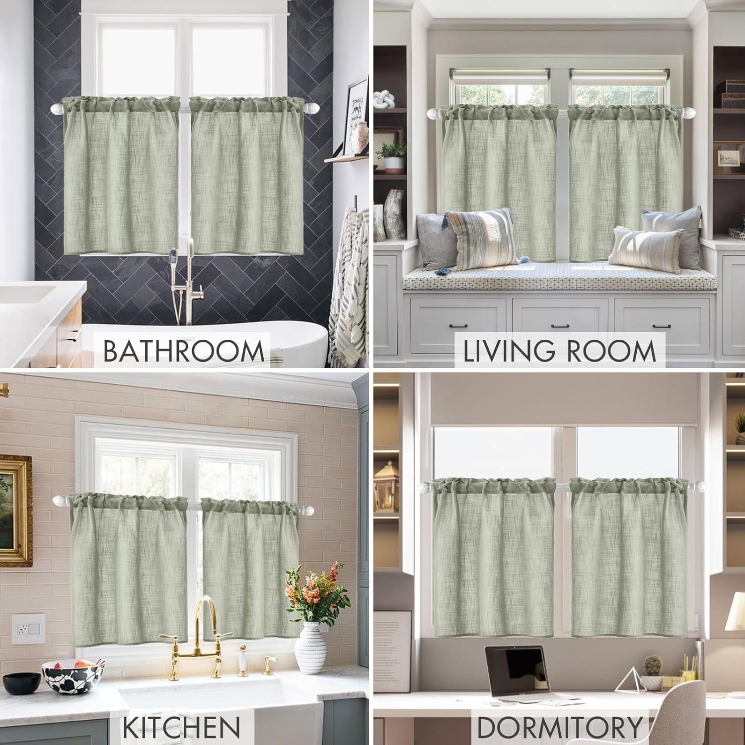imageMIULEE Natural White Linen Curtains 84 Inch Length 2 Panels Set for Living Room Bedroom Semi Sheer Light Filtering Farmhouse Rod Pocket Long Soft Thick Linen Textured Window Drapes W42XL84Sage