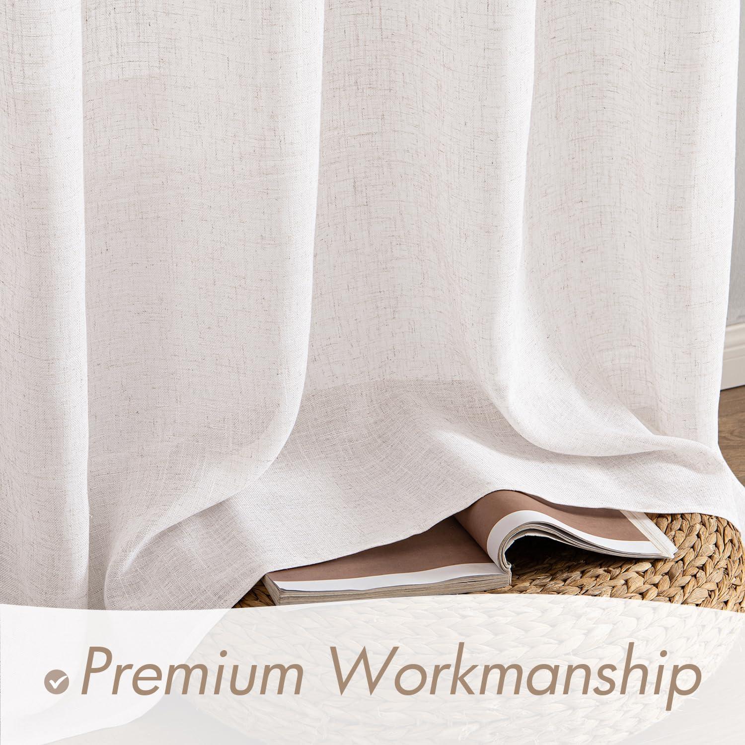 imageMIULEE Natural White Linen Curtains 84 Inch Length 2 Panels Set for Living Room Bedroom Semi Sheer Light Filtering Farmhouse Rod Pocket Long Soft Thick Linen Textured Window Drapes W42XL84Bleached Linen