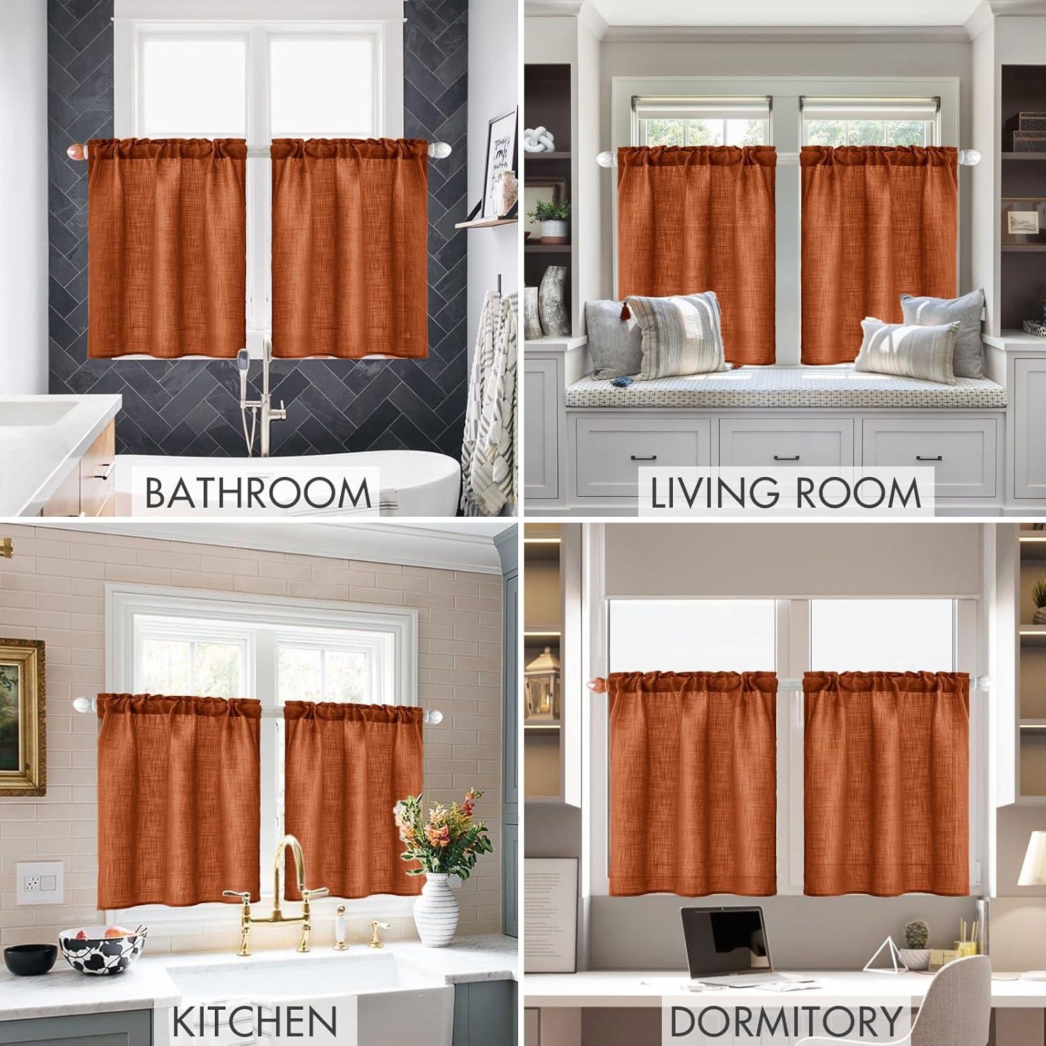imageMIULEE Natural White Linen Curtains 84 Inch Length 2 Panels Set for Living Room Bedroom Semi Sheer Light Filtering Farmhouse Rod Pocket Long Soft Thick Linen Textured Window Drapes W42XL84Terracotta