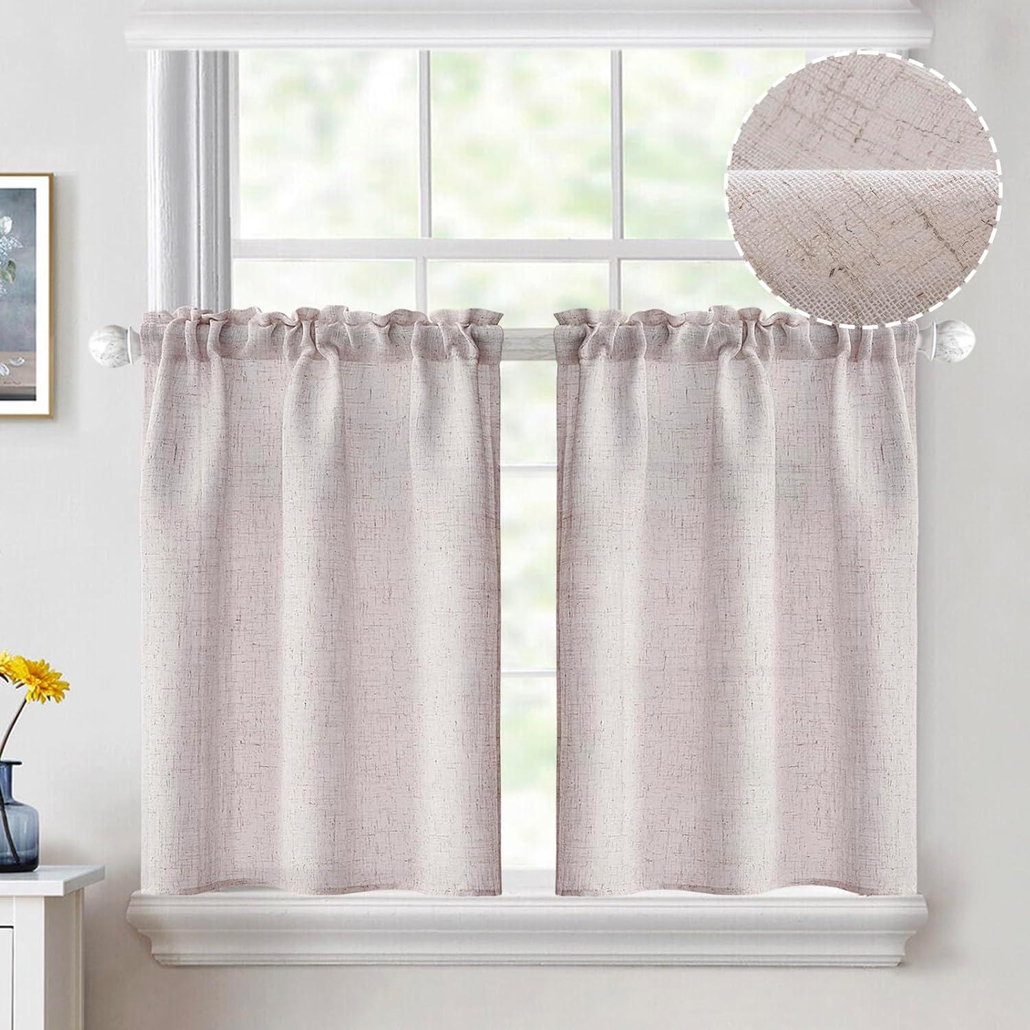 imageMIULEE Natural White Linen Curtains 84 Inch Length 2 Panels Set for Living Room Bedroom Semi Sheer Light Filtering Farmhouse Rod Pocket Long Soft Thick Linen Textured Window Drapes W42XL84Bleached Linen