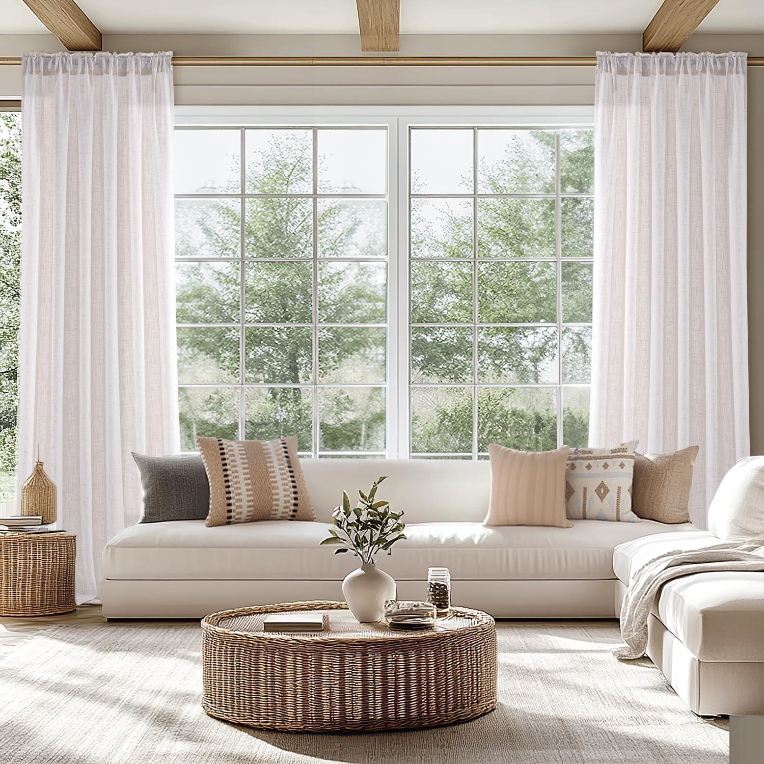 imageMIULEE Natural White Linen Curtains 84 Inch Length 2 Panels Set for Living Room Bedroom Semi Sheer Light Filtering Farmhouse Rod Pocket Long Soft Thick Linen Textured Window Drapes W42XL84Bleached Linen