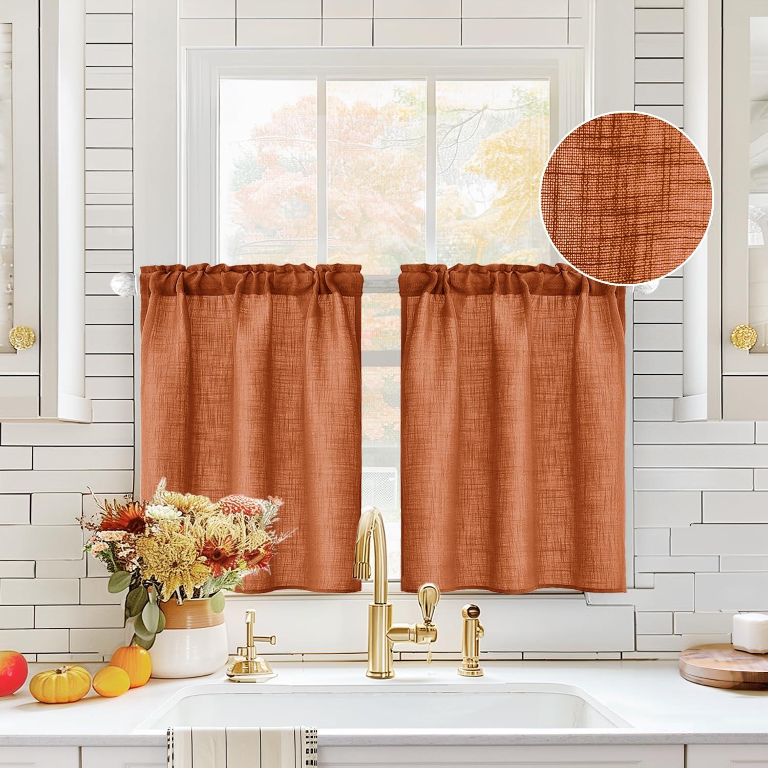 imageMIULEE Natural White Linen Curtains 84 Inch Length 2 Panels Set for Living Room Bedroom Semi Sheer Light Filtering Farmhouse Rod Pocket Long Soft Thick Linen Textured Window Drapes W42XL84Burnt Orange