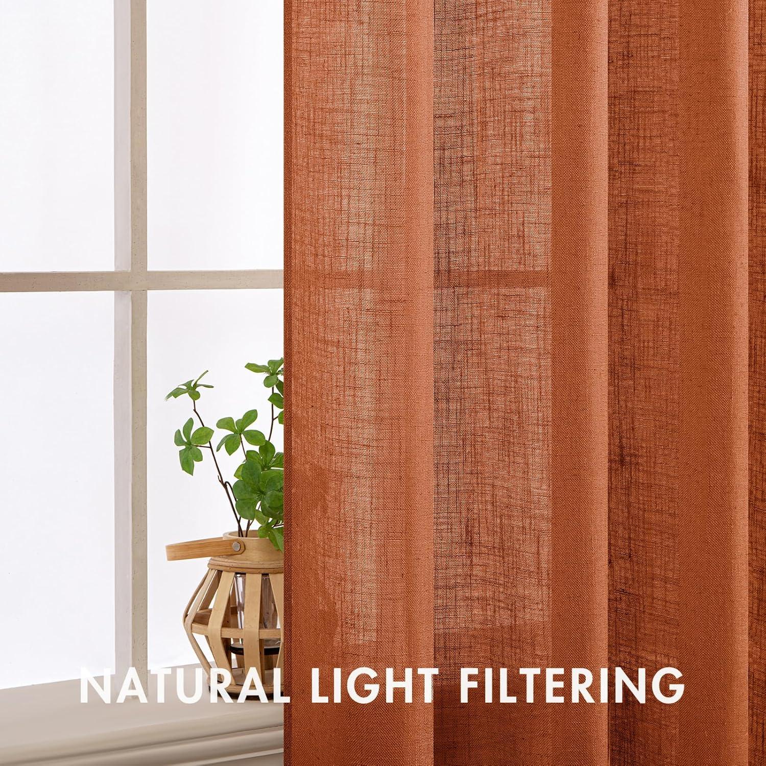 imageMIULEE Natural White Linen Curtains 84 Inch Length 2 Panels Set for Living Room Bedroom Semi Sheer Light Filtering Farmhouse Rod Pocket Long Soft Thick Linen Textured Window Drapes W42XL84Burnt Orange