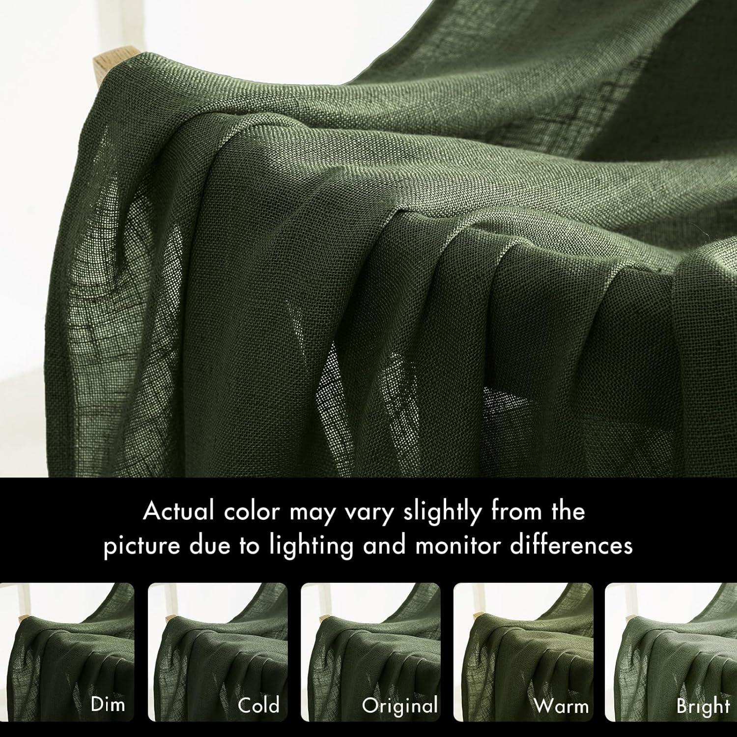 imageMIULEE Natural White Linen Curtains 84 Inch Length 2 Panels Set for Living Room Bedroom Semi Sheer Light Filtering Farmhouse Rod Pocket Long Soft Thick Linen Textured Window Drapes W42XL84Olive Green