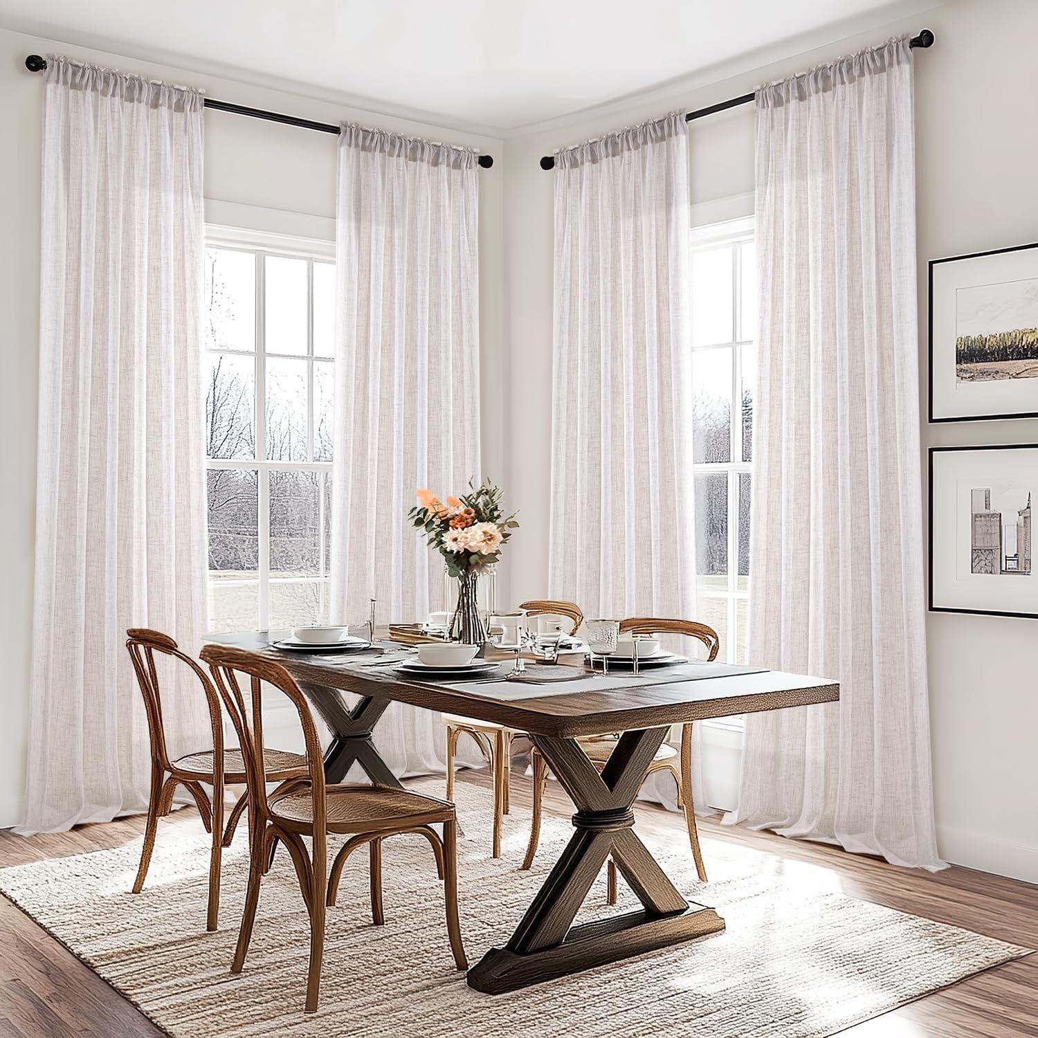 imageMIULEE Natural White Linen Curtains 84 Inch Length 2 Panels Set for Living Room Bedroom Semi Sheer Light Filtering Farmhouse Rod Pocket Long Soft Thick Linen Textured Window Drapes W42XL84Bleached Linen