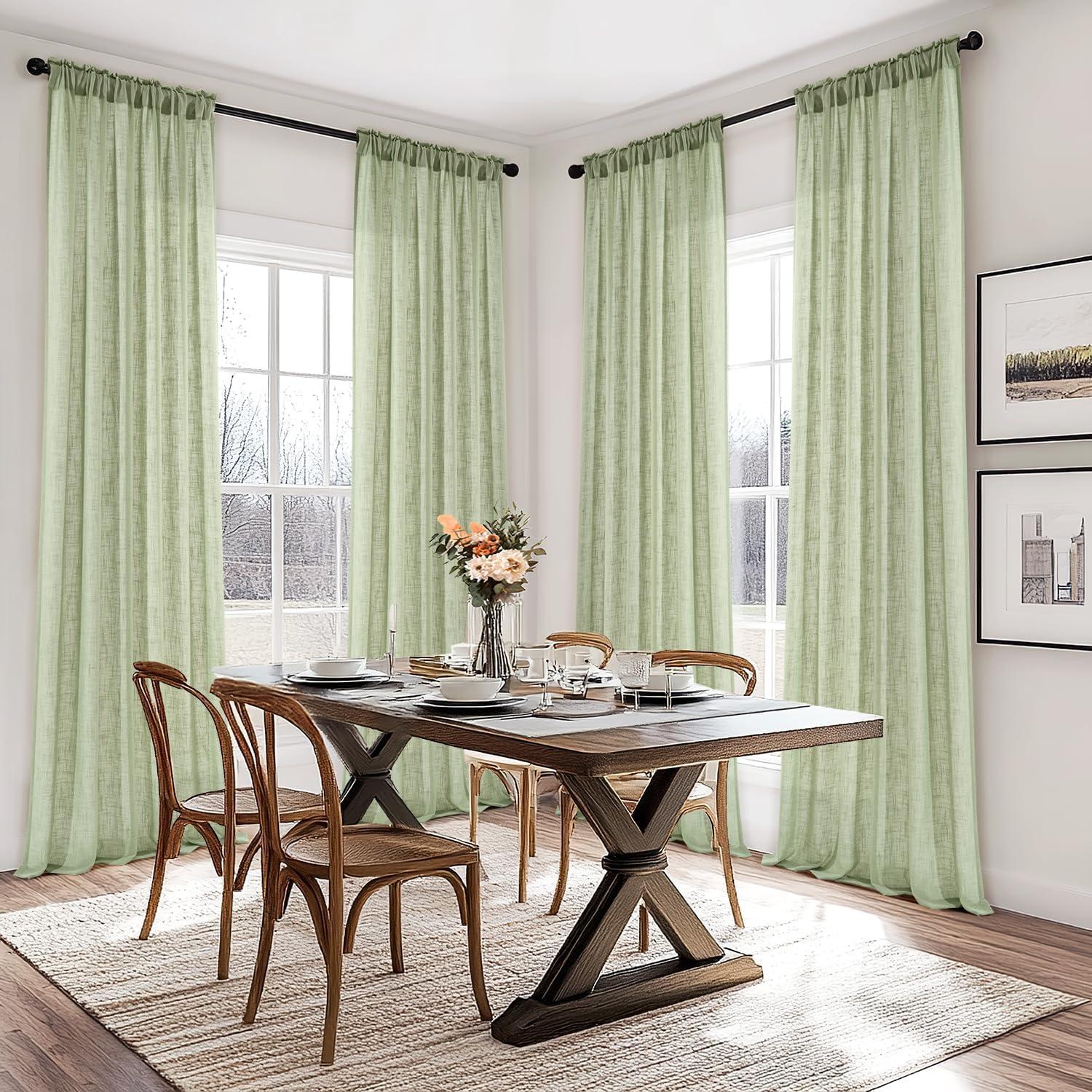 imageMIULEE Natural White Linen Curtains 84 Inch Length 2 Panels Set for Living Room Bedroom Semi Sheer Light Filtering Farmhouse Rod Pocket Long Soft Thick Linen Textured Window Drapes W42XL84Sage Green