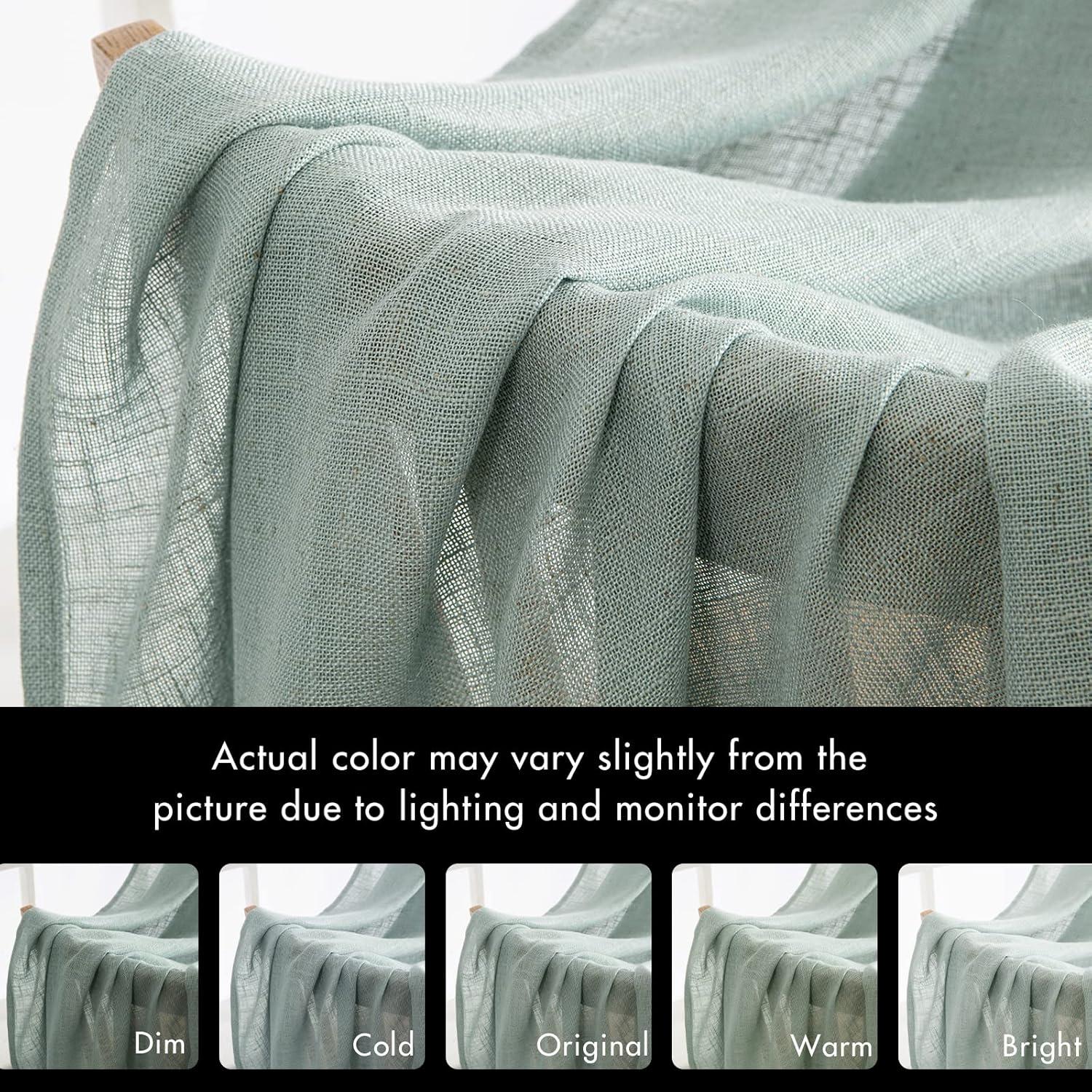 imageMIULEE Natural White Linen Curtains 84 Inch Length 2 Panels Set for Living Room Bedroom Semi Sheer Light Filtering Farmhouse Rod Pocket Long Soft Thick Linen Textured Window Drapes W42XL84Sea Green