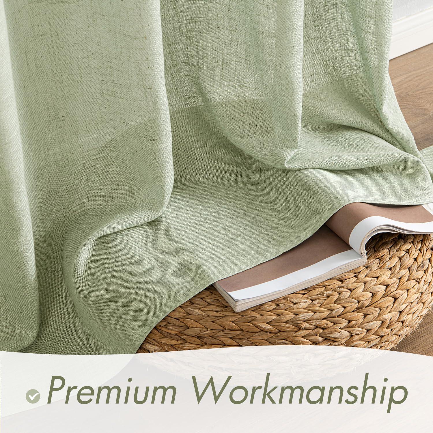 imageMIULEE Natural White Linen Curtains 84 Inch Length 2 Panels Set for Living Room Bedroom Semi Sheer Light Filtering Farmhouse Rod Pocket Long Soft Thick Linen Textured Window Drapes W42XL84Sage Green