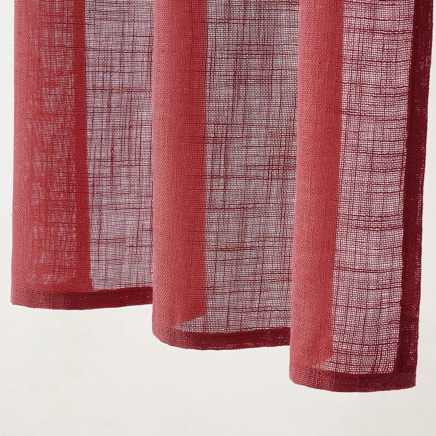 imageMIULEE Natural White Linen Curtains 84 Inch Length 2 Panels Set for Living Room Bedroom Semi Sheer Light Filtering Farmhouse Rod Pocket Long Soft Thick Linen Textured Window Drapes W42XL84Burgundy Red