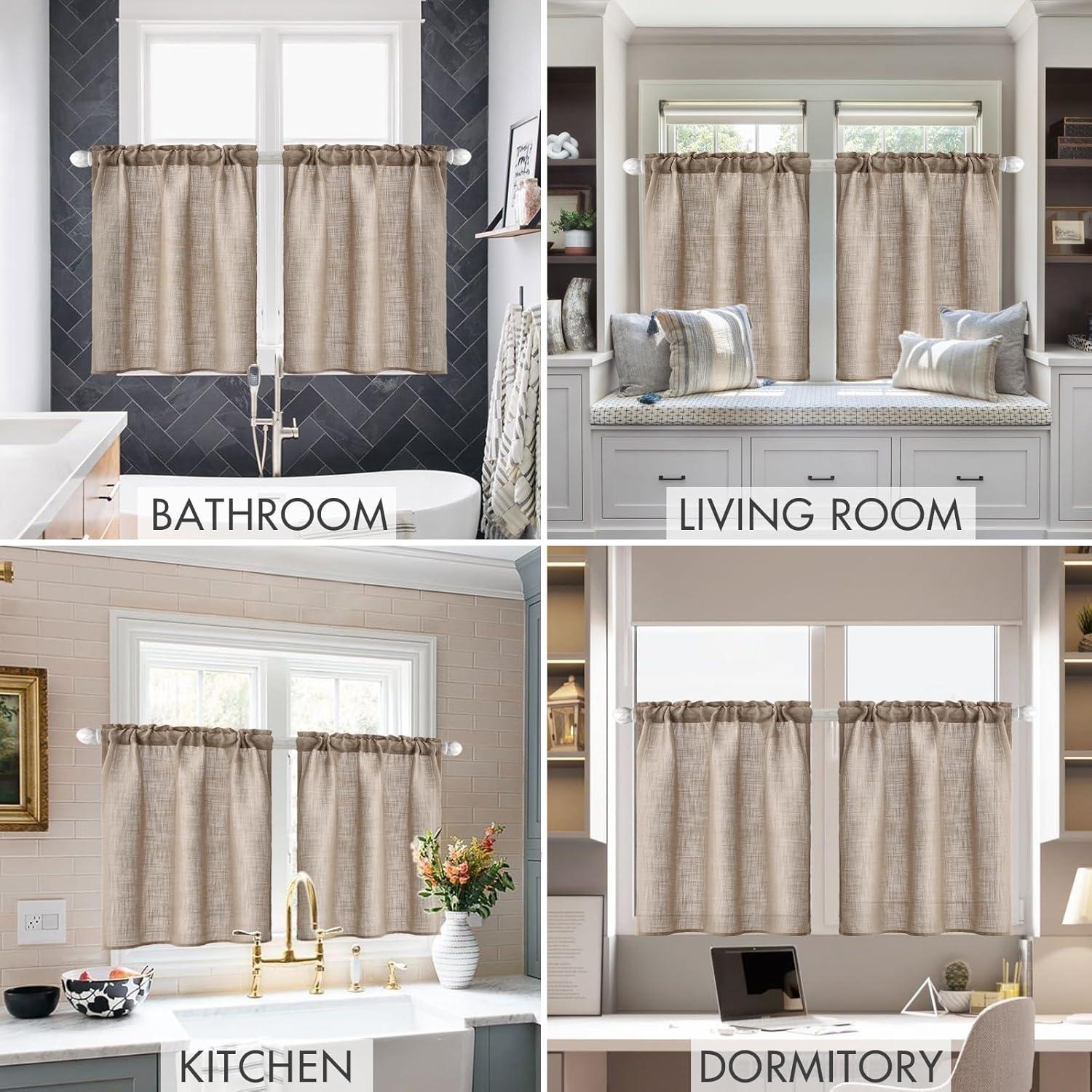 imageMIULEE Natural White Linen Curtains 84 Inch Length 2 Panels Set for Living Room Bedroom Semi Sheer Light Filtering Farmhouse Rod Pocket Long Soft Thick Linen Textured Window Drapes W42XL84Taupe