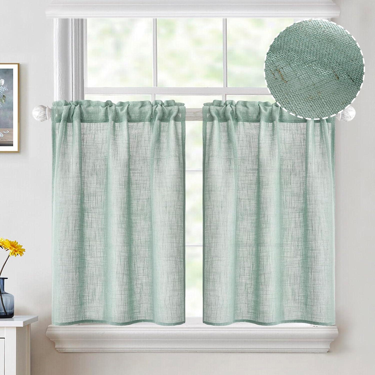 imageMIULEE Natural White Linen Curtains 84 Inch Length 2 Panels Set for Living Room Bedroom Semi Sheer Light Filtering Farmhouse Rod Pocket Long Soft Thick Linen Textured Window Drapes W42XL84Sea Green