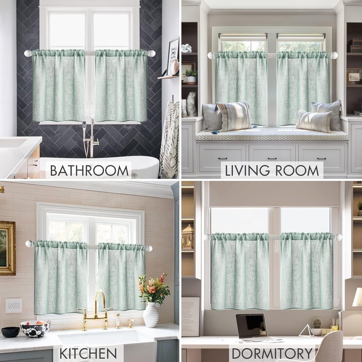 imageMIULEE Natural White Linen Curtains 84 Inch Length 2 Panels Set for Living Room Bedroom Semi Sheer Light Filtering Farmhouse Rod Pocket Long Soft Thick Linen Textured Window Drapes W42XL84Sea Green