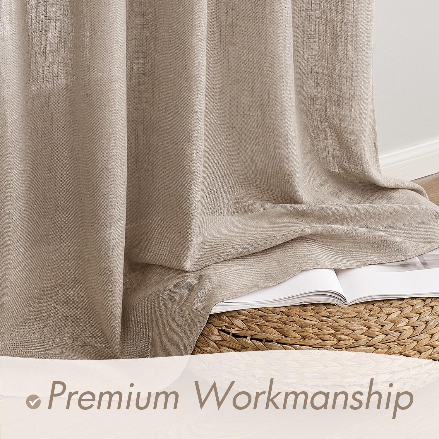 imageMIULEE Natural White Linen Curtains 84 Inch Length 2 Panels Set for Living Room Bedroom Semi Sheer Light Filtering Farmhouse Rod Pocket Long Soft Thick Linen Textured Window Drapes W42XL84Taupe