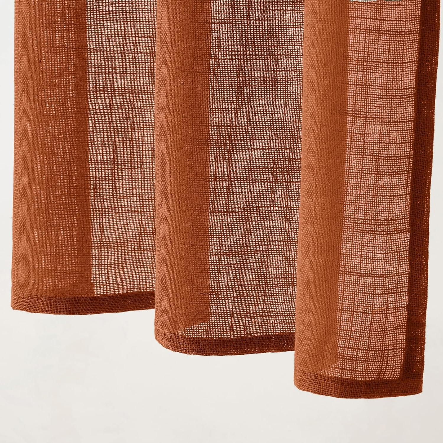 imageMIULEE Natural White Linen Curtains 84 Inch Length 2 Panels Set for Living Room Bedroom Semi Sheer Light Filtering Farmhouse Rod Pocket Long Soft Thick Linen Textured Window Drapes W42XL84Burnt Orange