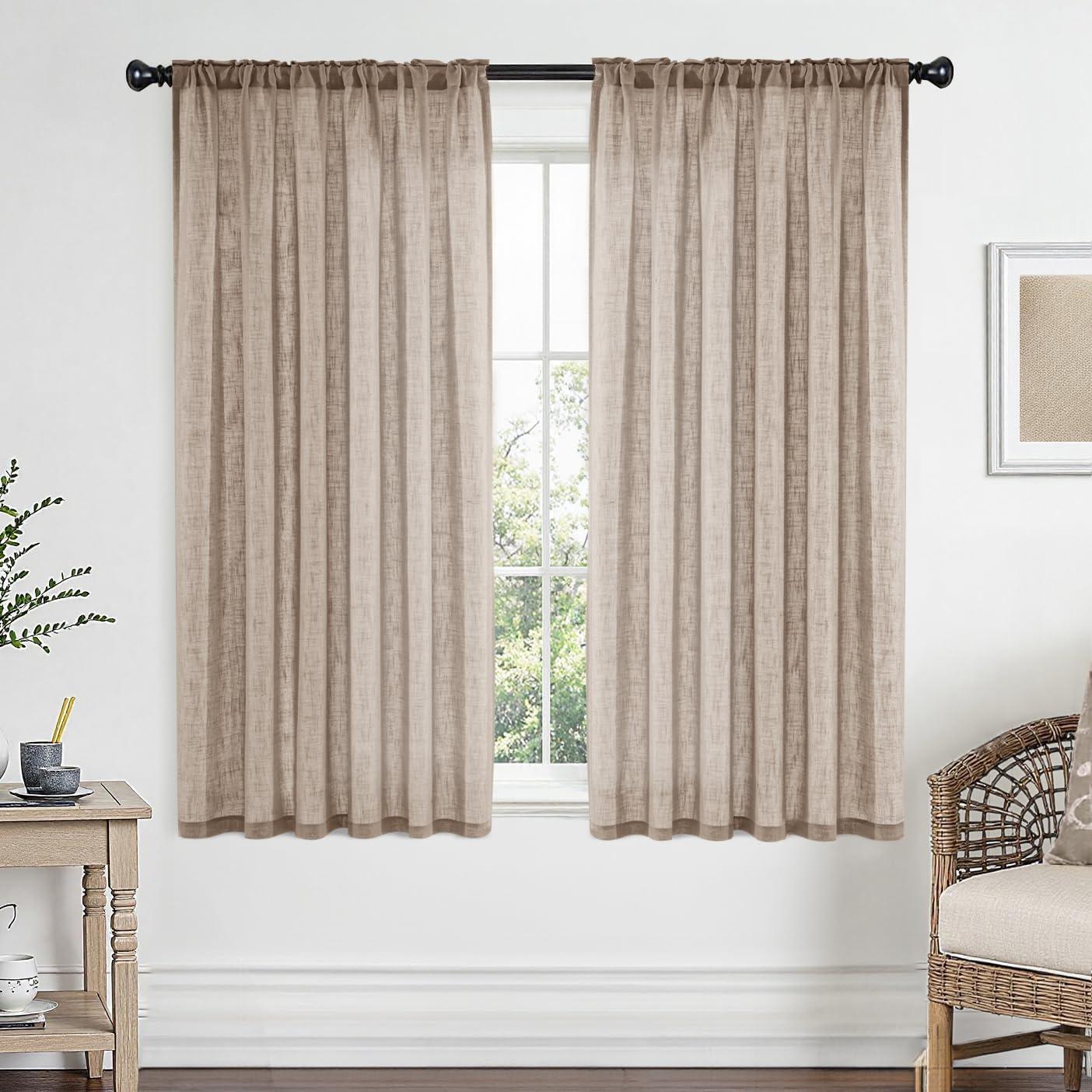 imageMIULEE Natural White Linen Curtains 84 Inch Length 2 Panels Set for Living Room Bedroom Semi Sheer Light Filtering Farmhouse Rod Pocket Long Soft Thick Linen Textured Window Drapes W42XL84Taupe