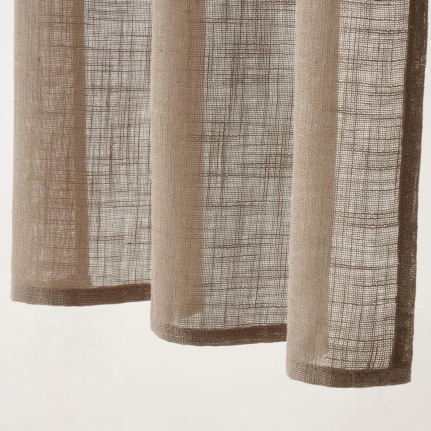 imageMIULEE Natural White Linen Curtains 84 Inch Length 2 Panels Set for Living Room Bedroom Semi Sheer Light Filtering Farmhouse Rod Pocket Long Soft Thick Linen Textured Window Drapes W42XL84Taupe