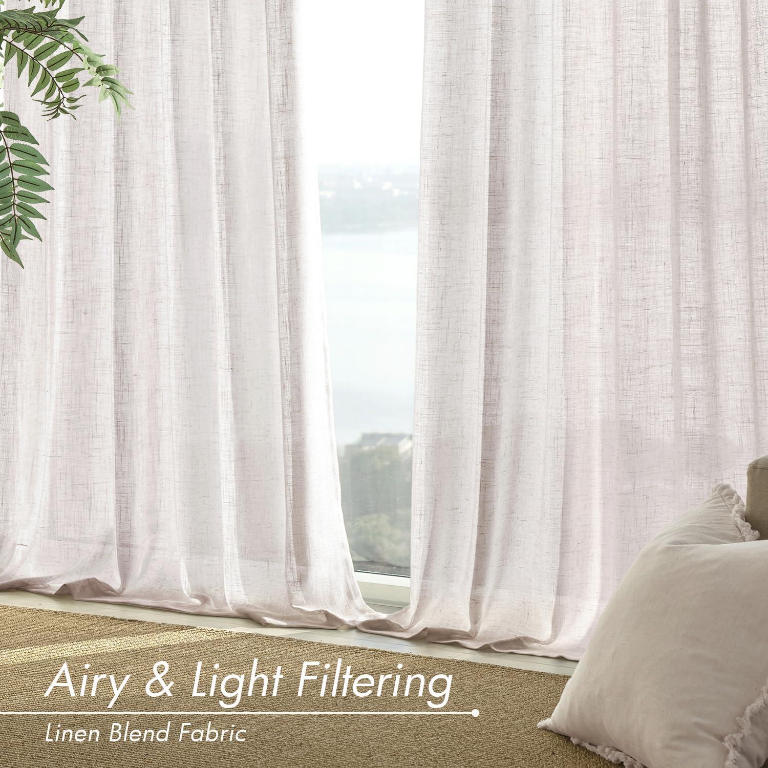 imageMIULEE Natural White Linen Curtains 84 Inch Length 2 Panels Set for Living Room Bedroom Semi Sheer Light Filtering Farmhouse Rod Pocket Long Soft Thick Linen Textured Window Drapes W42XL84Bleached Linen