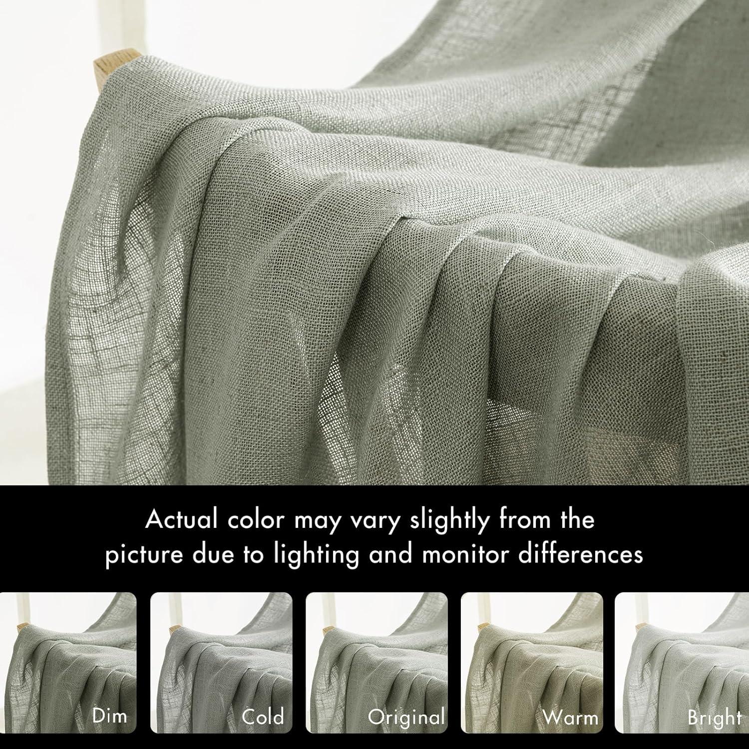 imageMIULEE Natural White Linen Curtains 84 Inch Length 2 Panels Set for Living Room Bedroom Semi Sheer Light Filtering Farmhouse Rod Pocket Long Soft Thick Linen Textured Window Drapes W42XL84Sage