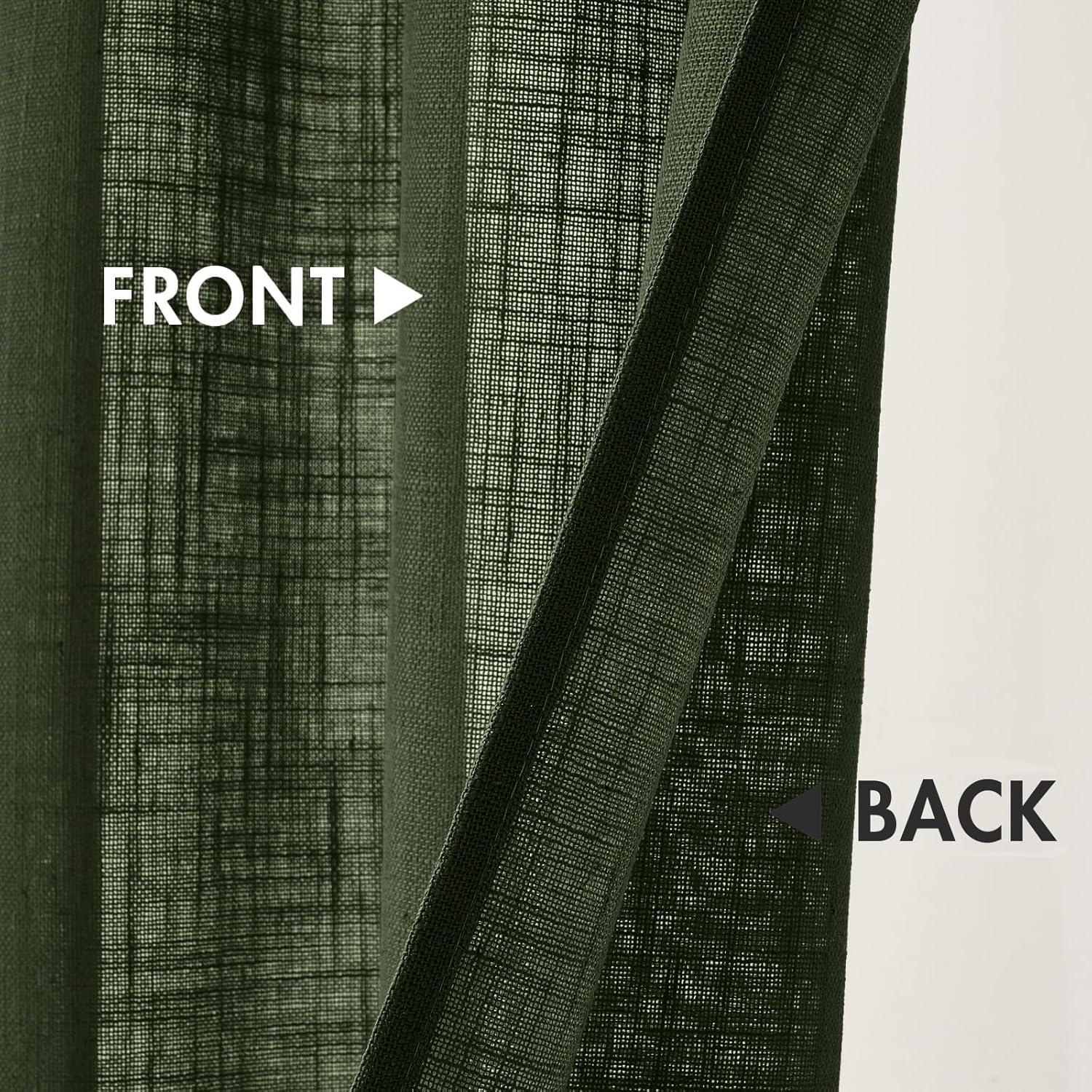 imageMIULEE Natural White Linen Curtains 84 Inch Length 2 Panels Set for Living Room Bedroom Semi Sheer Light Filtering Farmhouse Rod Pocket Long Soft Thick Linen Textured Window Drapes W42XL84Olive Green