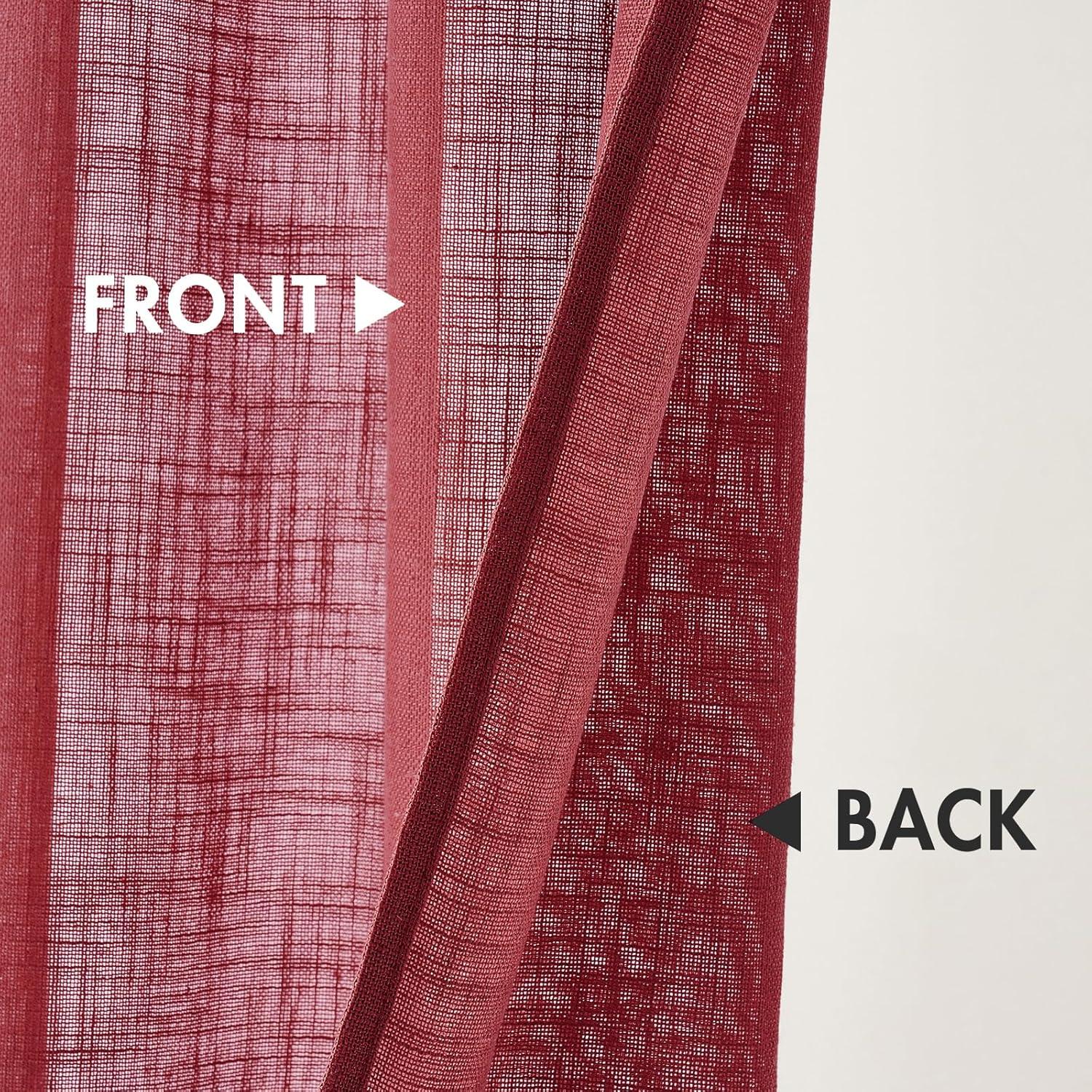 imageMIULEE Natural White Linen Curtains 84 Inch Length 2 Panels Set for Living Room Bedroom Semi Sheer Light Filtering Farmhouse Rod Pocket Long Soft Thick Linen Textured Window Drapes W42XL84Burgundy Red