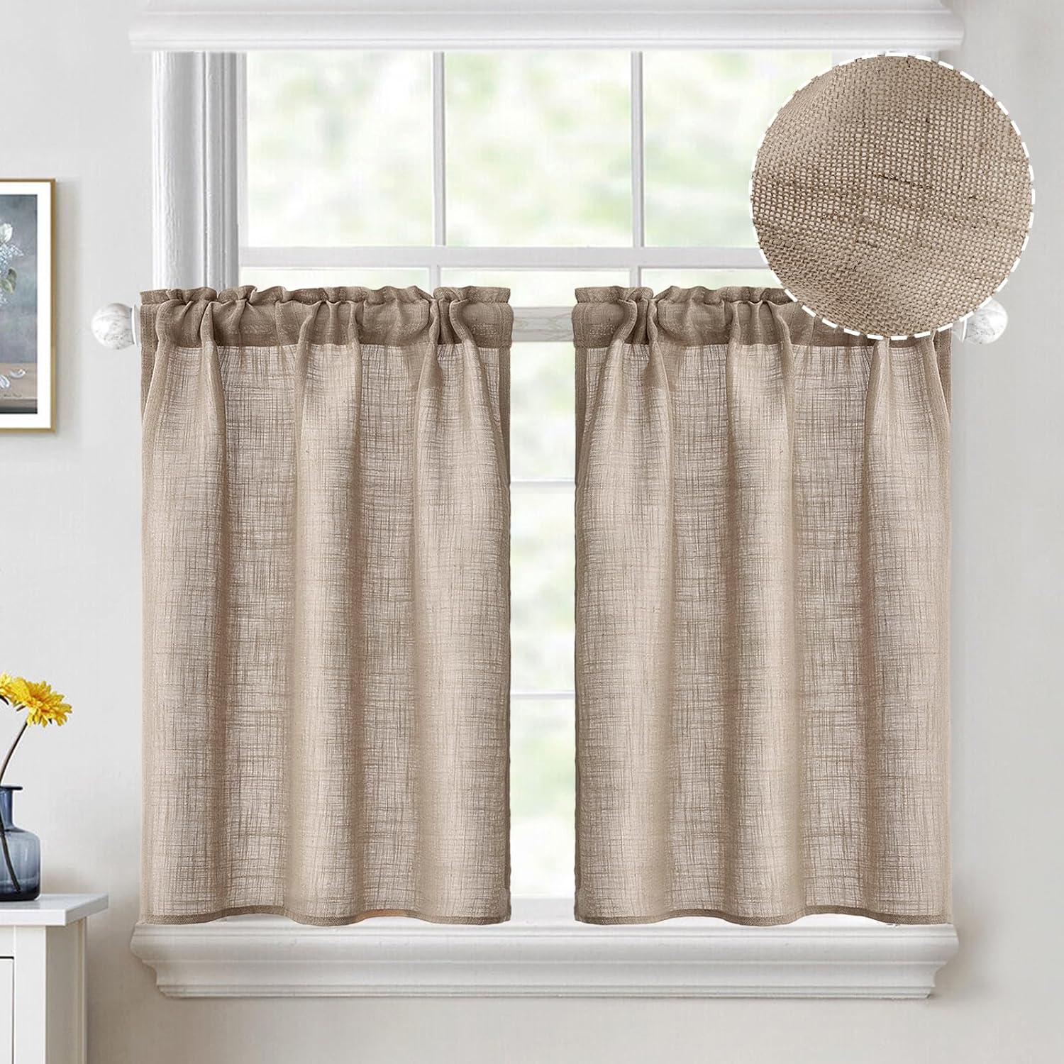 imageMIULEE Natural White Linen Curtains 84 Inch Length 2 Panels Set for Living Room Bedroom Semi Sheer Light Filtering Farmhouse Rod Pocket Long Soft Thick Linen Textured Window Drapes W42XL84Taupe