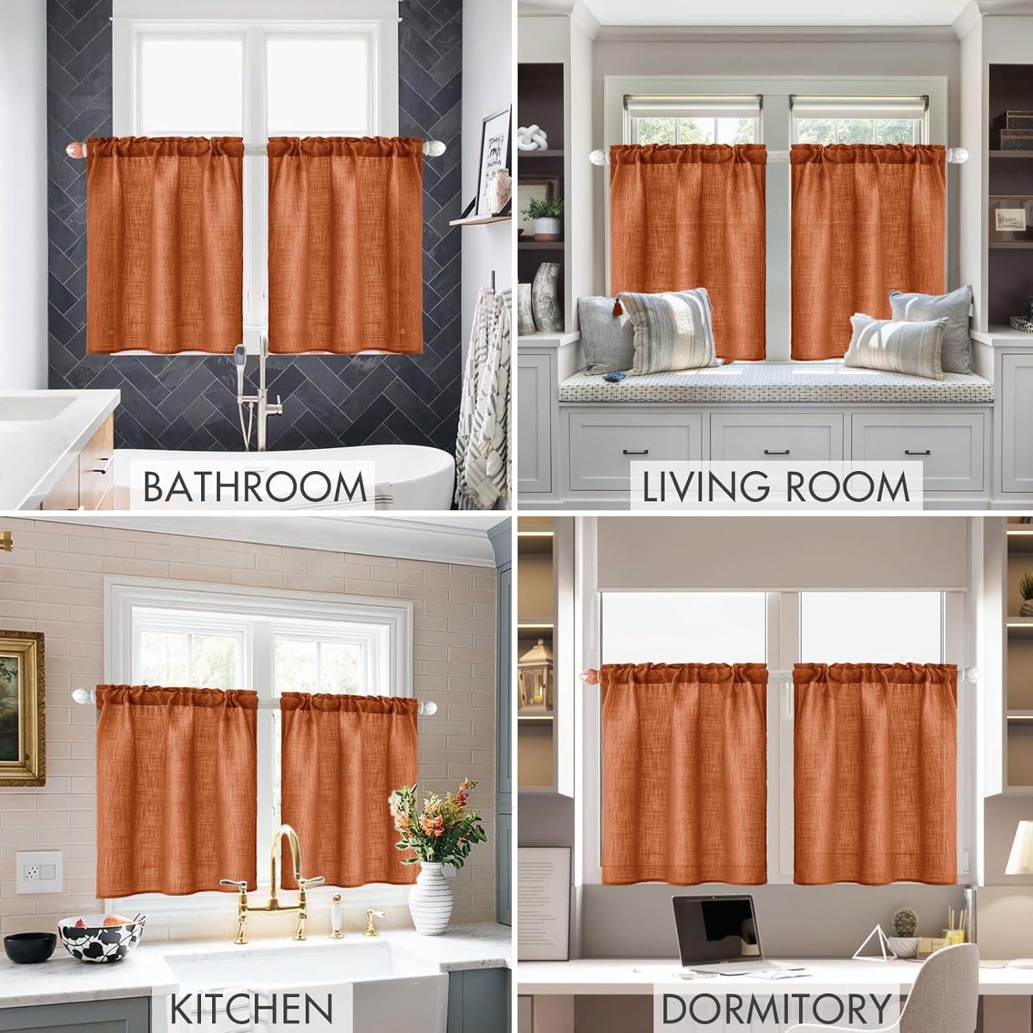 imageMIULEE Natural White Linen Curtains 84 Inch Length 2 Panels Set for Living Room Bedroom Semi Sheer Light Filtering Farmhouse Rod Pocket Long Soft Thick Linen Textured Window Drapes W42XL84Burnt Orange