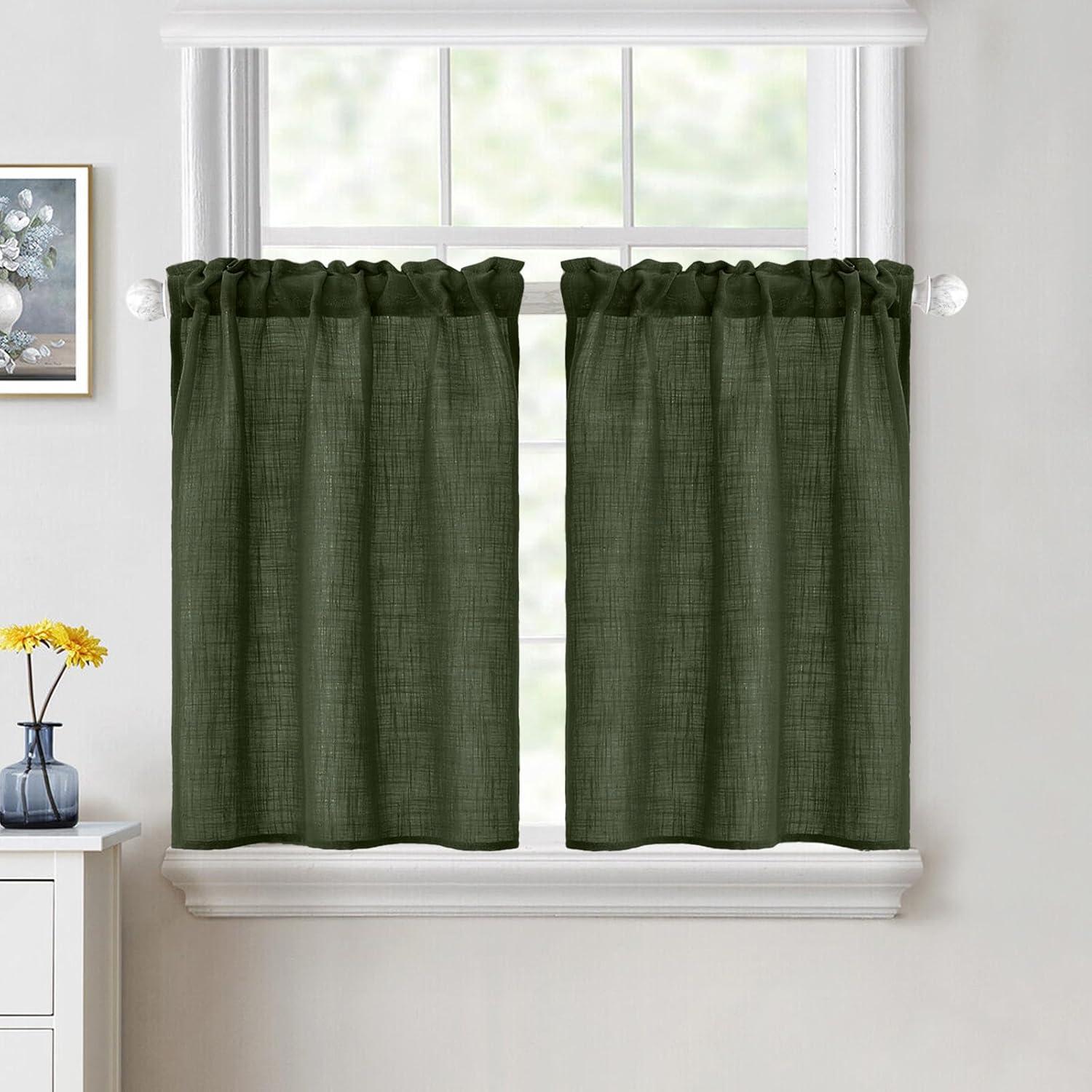 imageMIULEE Natural White Linen Curtains 84 Inch Length 2 Panels Set for Living Room Bedroom Semi Sheer Light Filtering Farmhouse Rod Pocket Long Soft Thick Linen Textured Window Drapes W42XL84Olive Green
