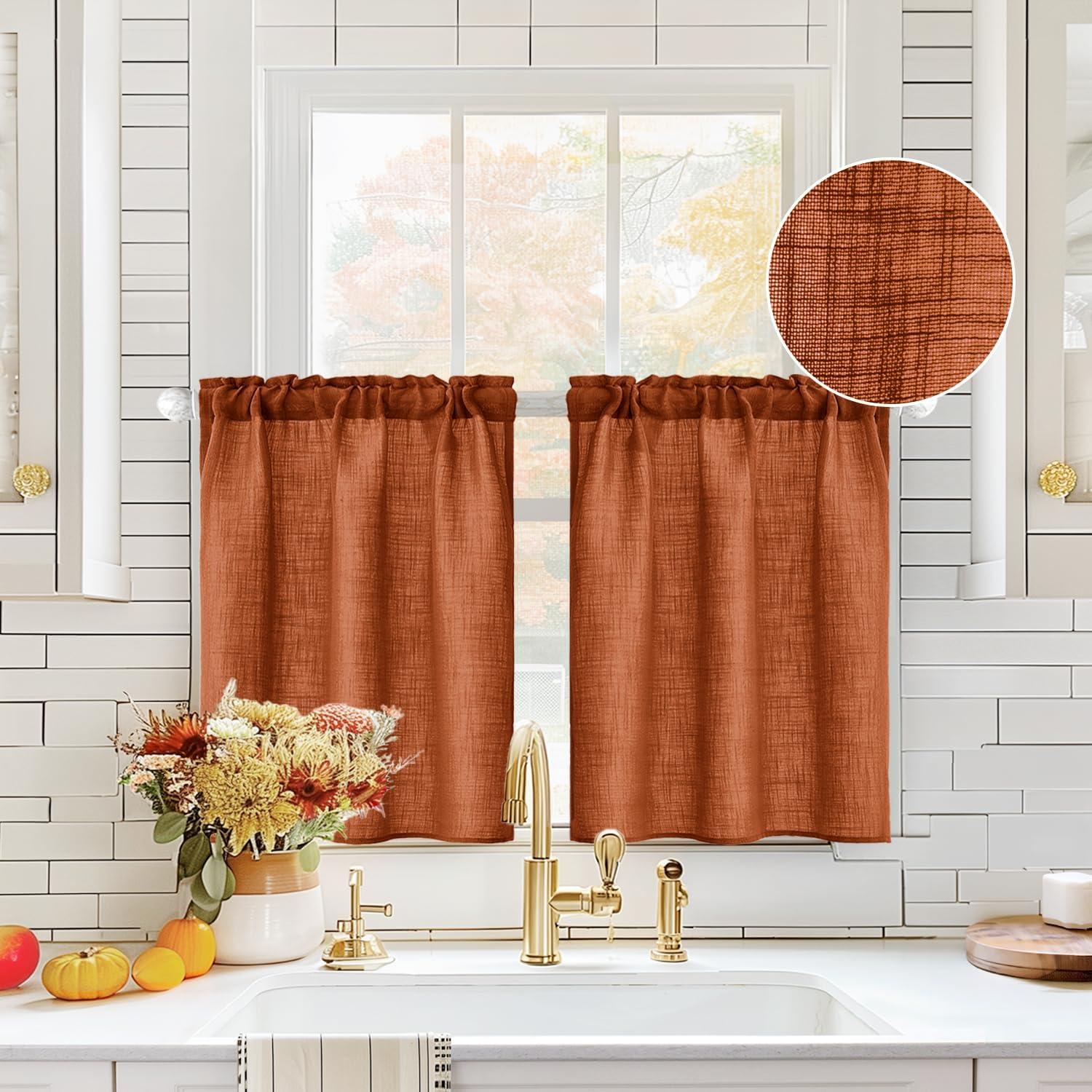 imageMIULEE Natural White Linen Curtains 84 Inch Length 2 Panels Set for Living Room Bedroom Semi Sheer Light Filtering Farmhouse Rod Pocket Long Soft Thick Linen Textured Window Drapes W42XL84Terracotta