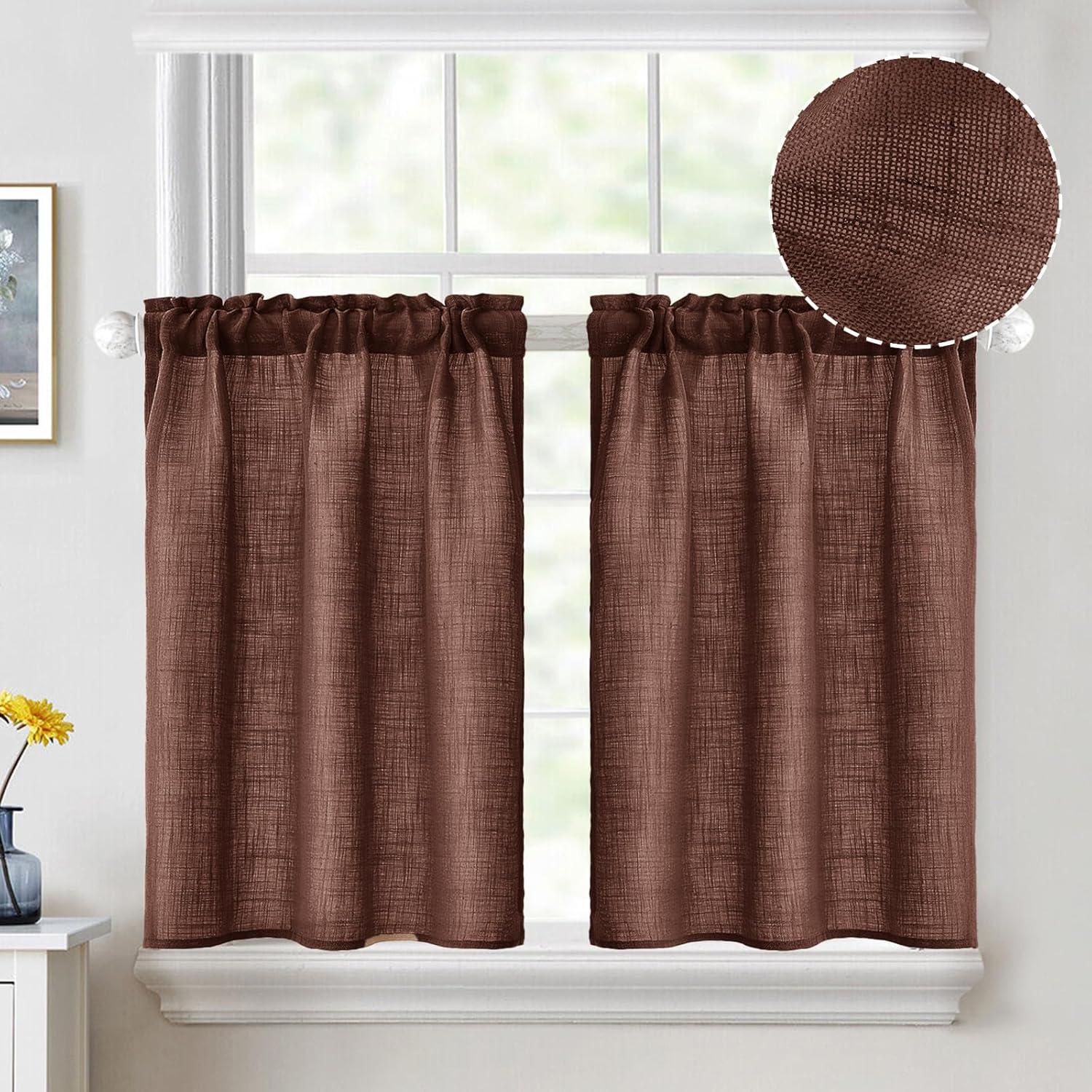 imageMIULEE Natural White Linen Curtains 84 Inch Length 2 Panels Set for Living Room Bedroom Semi Sheer Light Filtering Farmhouse Rod Pocket Long Soft Thick Linen Textured Window Drapes W42XL84Chocolate Brown