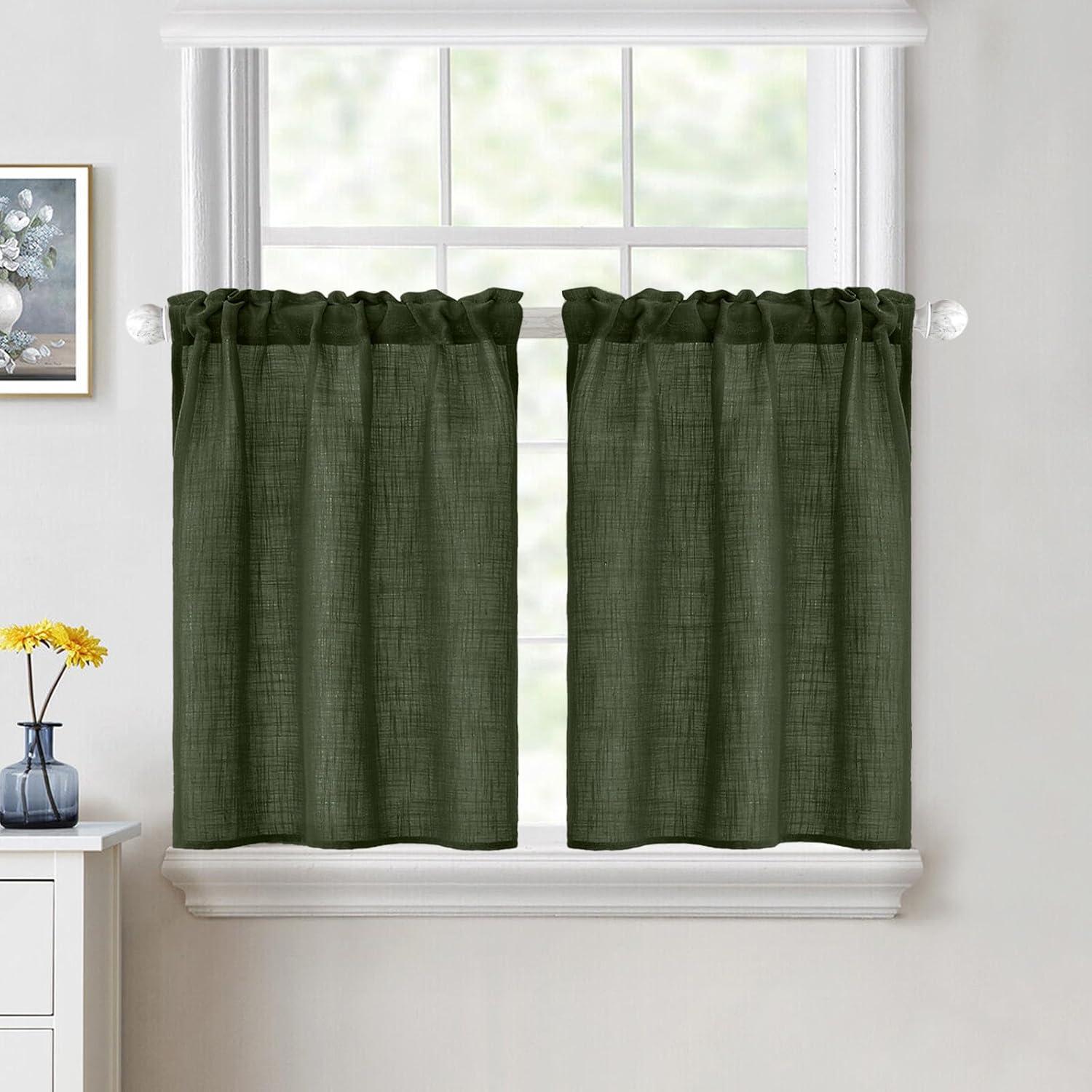 imageMIULEE Natural White Linen Curtains 84 Inch Length 2 Panels Set for Living Room Bedroom Semi Sheer Light Filtering Farmhouse Rod Pocket Long Soft Thick Linen Textured Window Drapes W42XL84Olive Green