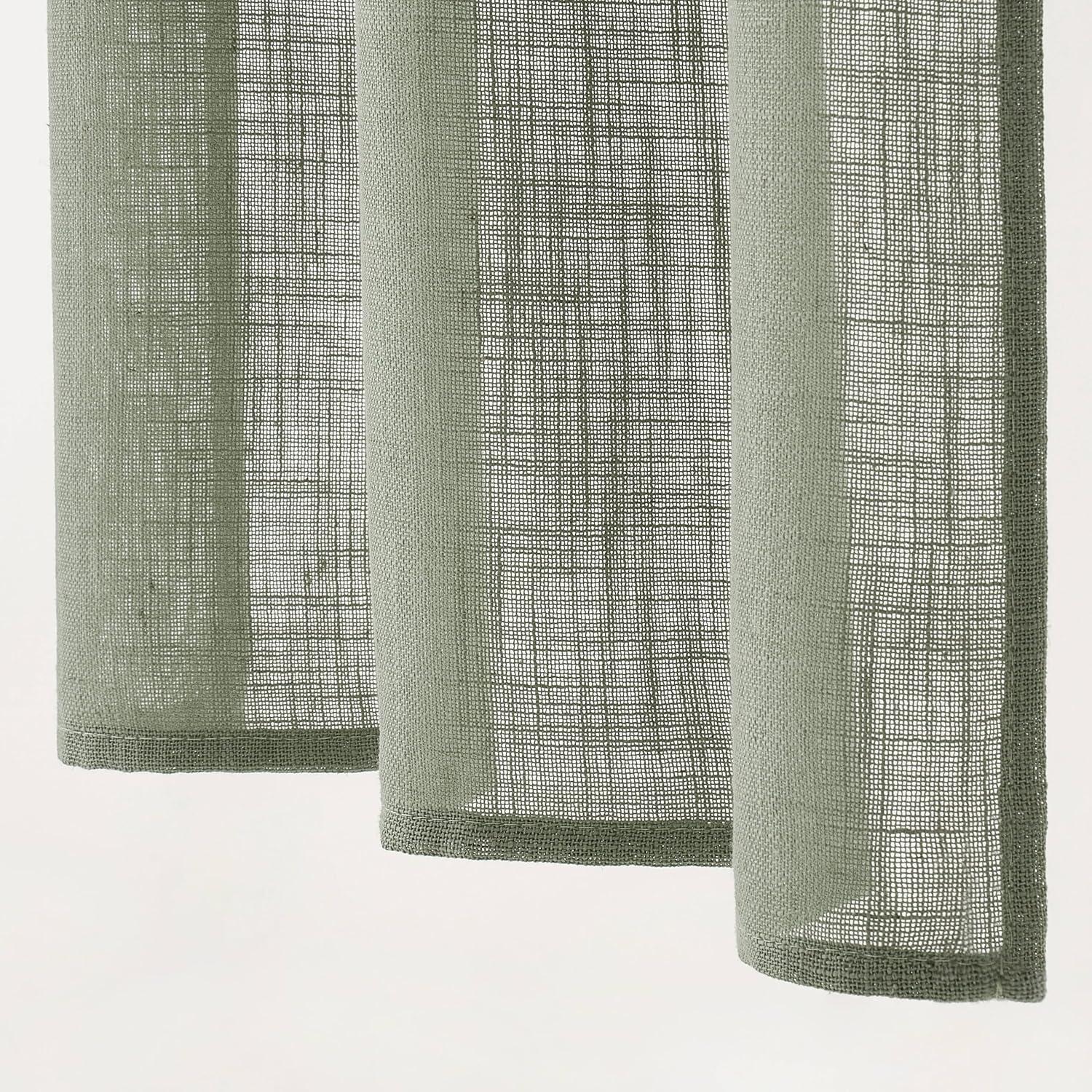 imageMIULEE Natural White Linen Curtains 84 Inch Length 2 Panels Set for Living Room Bedroom Semi Sheer Light Filtering Farmhouse Rod Pocket Long Soft Thick Linen Textured Window Drapes W42XL84Sage