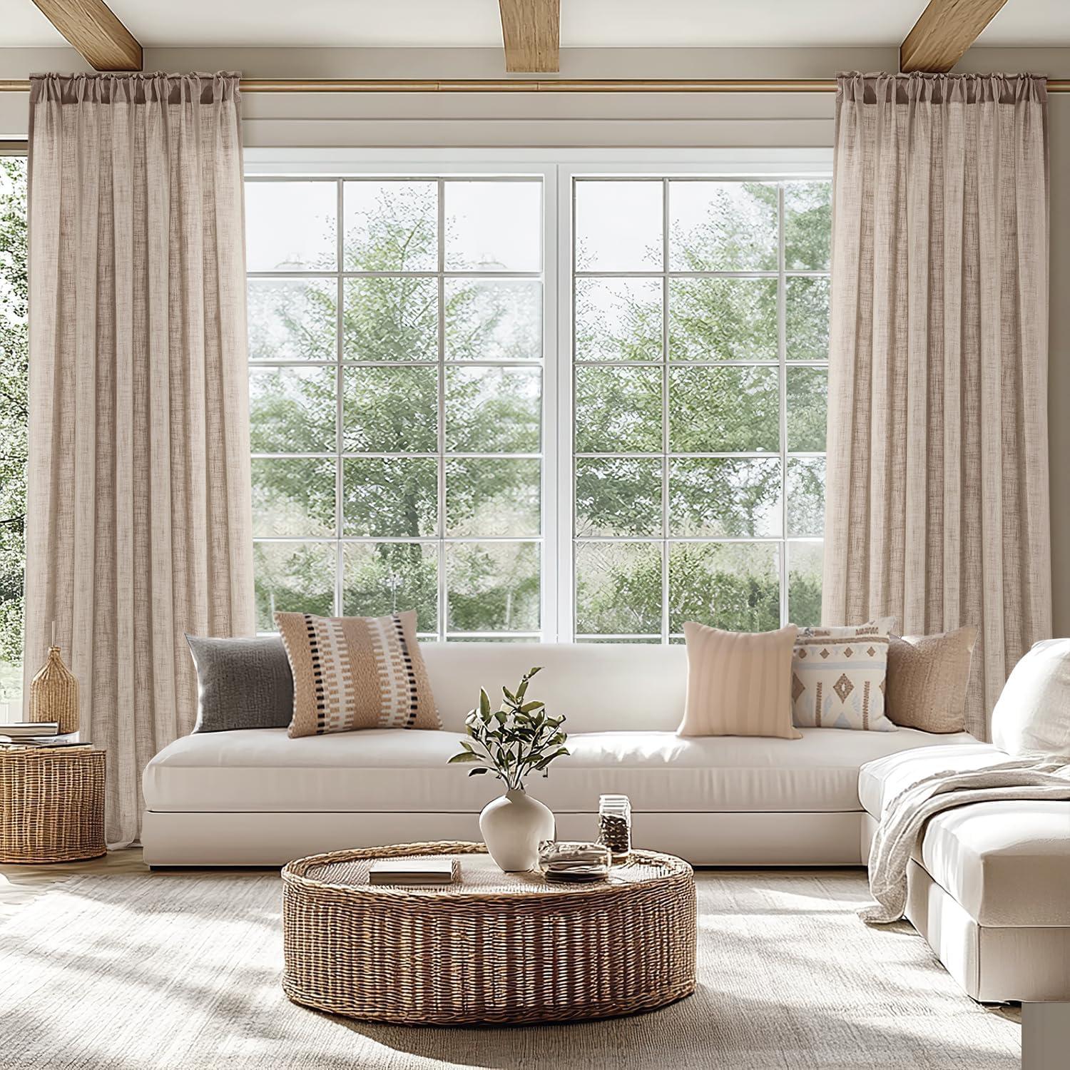 imageMIULEE Natural White Linen Curtains 84 Inch Length 2 Panels Set for Living Room Bedroom Semi Sheer Light Filtering Farmhouse Rod Pocket Long Soft Thick Linen Textured Window Drapes W42XL84Taupe