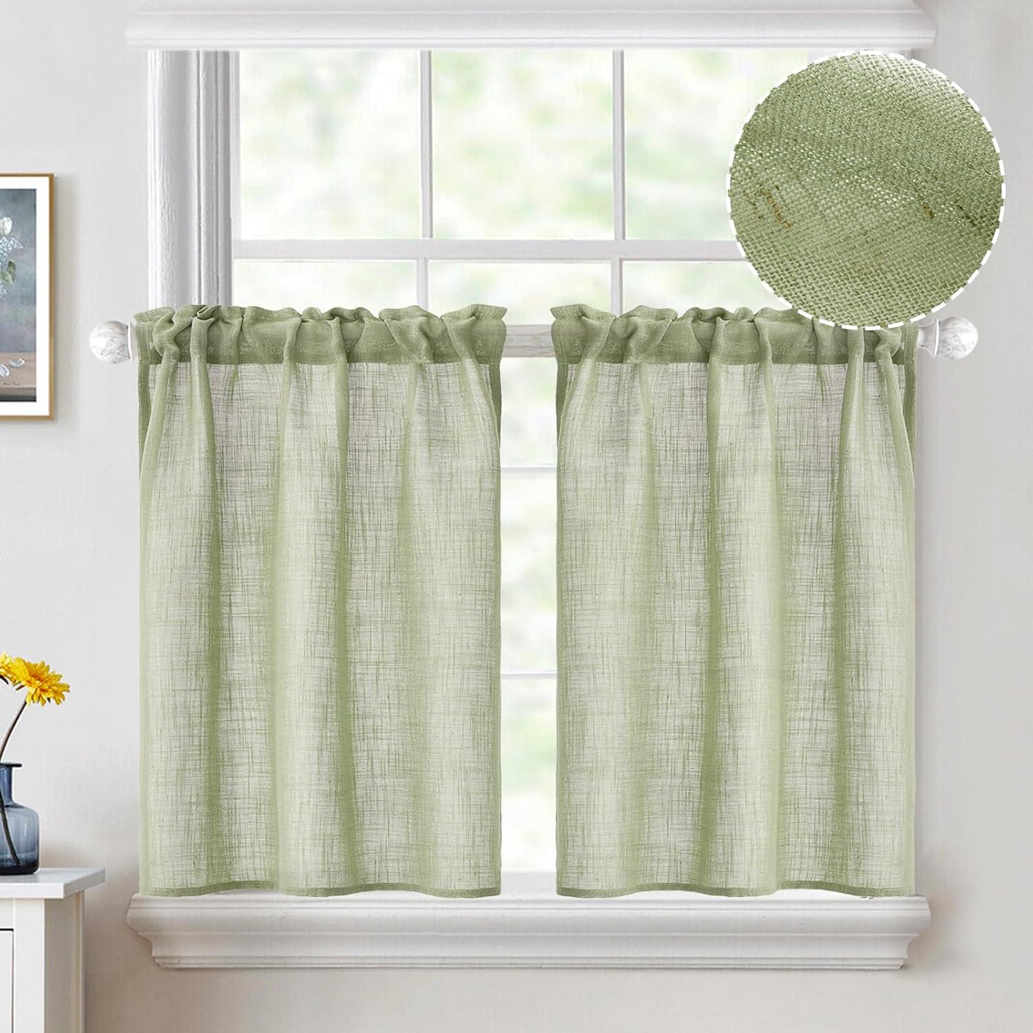 imageMIULEE Natural White Linen Curtains 84 Inch Length 2 Panels Set for Living Room Bedroom Semi Sheer Light Filtering Farmhouse Rod Pocket Long Soft Thick Linen Textured Window Drapes W42XL84Sage Green