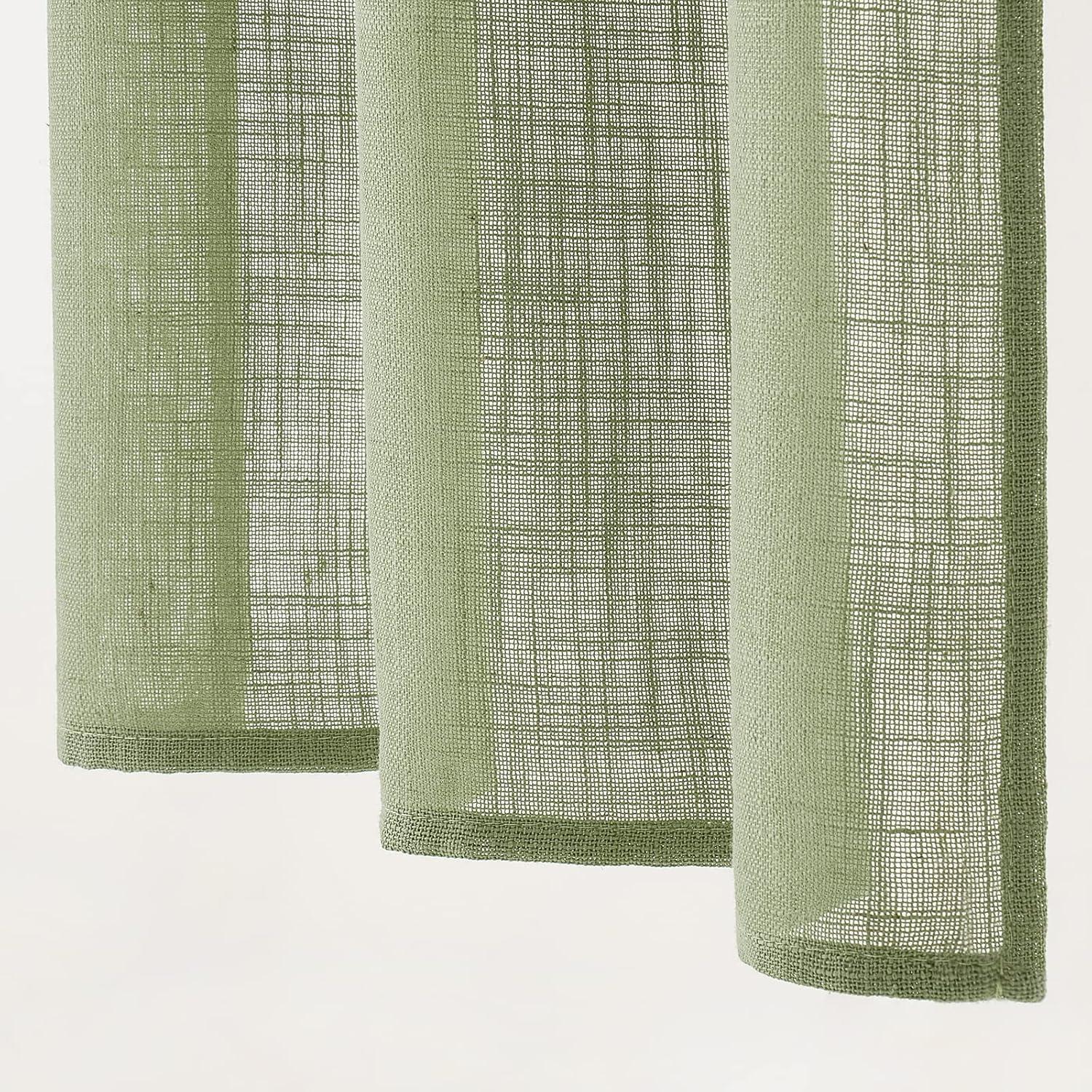 imageMIULEE Natural White Linen Curtains 84 Inch Length 2 Panels Set for Living Room Bedroom Semi Sheer Light Filtering Farmhouse Rod Pocket Long Soft Thick Linen Textured Window Drapes W42XL84Sage Green
