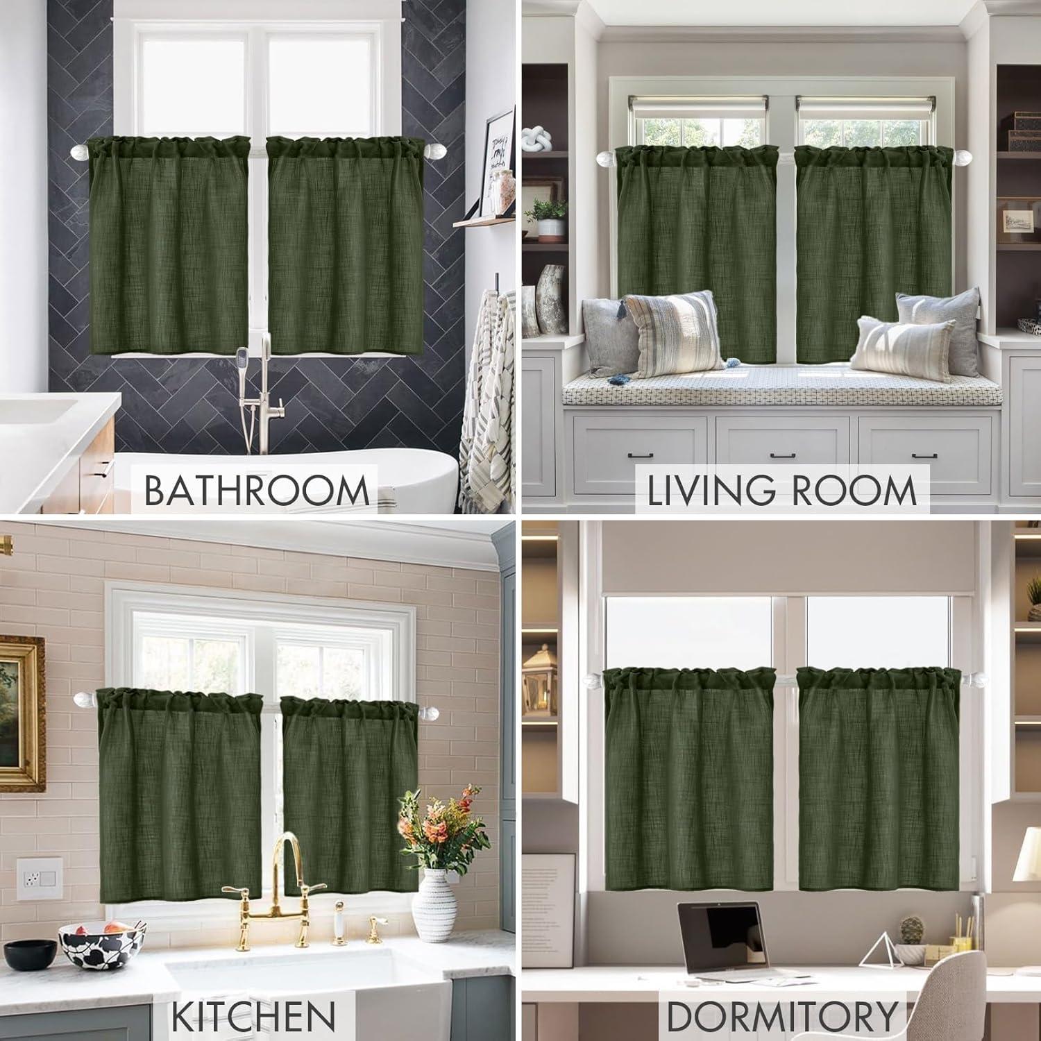 imageMIULEE Natural White Linen Curtains 84 Inch Length 2 Panels Set for Living Room Bedroom Semi Sheer Light Filtering Farmhouse Rod Pocket Long Soft Thick Linen Textured Window Drapes W42XL84Olive Green