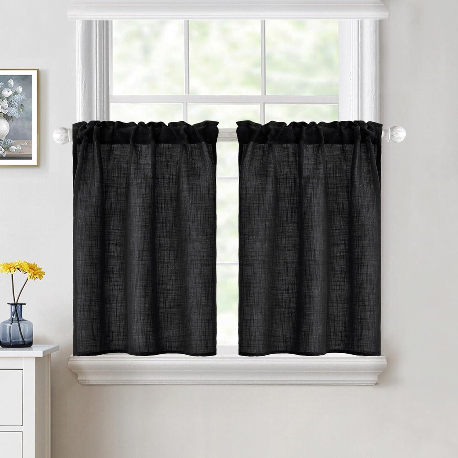 imageMIULEE Natural White Linen Curtains 84 Inch Length 2 Panels Set for Living Room Bedroom Semi Sheer Light Filtering Farmhouse Rod Pocket Long Soft Thick Linen Textured Window Drapes W42XL84Black