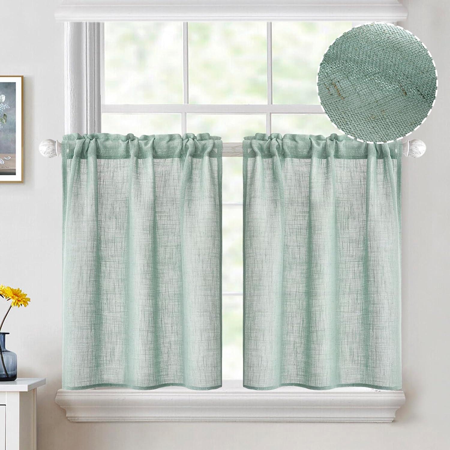 imageMIULEE Natural White Linen Curtains 84 Inch Length 2 Panels Set for Living Room Bedroom Semi Sheer Light Filtering Farmhouse Rod Pocket Long Soft Thick Linen Textured Window Drapes W42XL84Sea Green