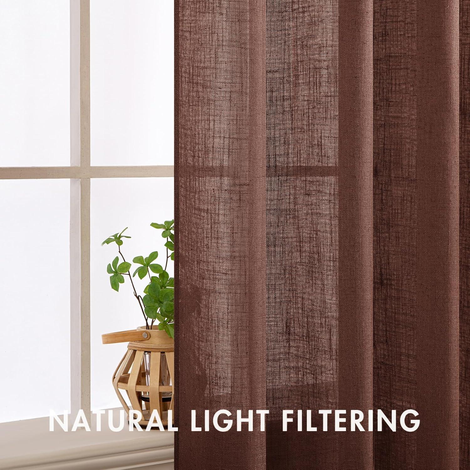 imageMIULEE Natural White Linen Curtains 84 Inch Length 2 Panels Set for Living Room Bedroom Semi Sheer Light Filtering Farmhouse Rod Pocket Long Soft Thick Linen Textured Window Drapes W42XL84Chocolate Brown