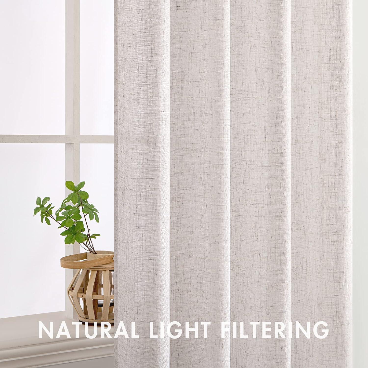 imageMIULEE Natural White Linen Curtains 84 Inch Length 2 Panels Set for Living Room Bedroom Semi Sheer Light Filtering Farmhouse Rod Pocket Long Soft Thick Linen Textured Window Drapes W42XL84Bleached Linen