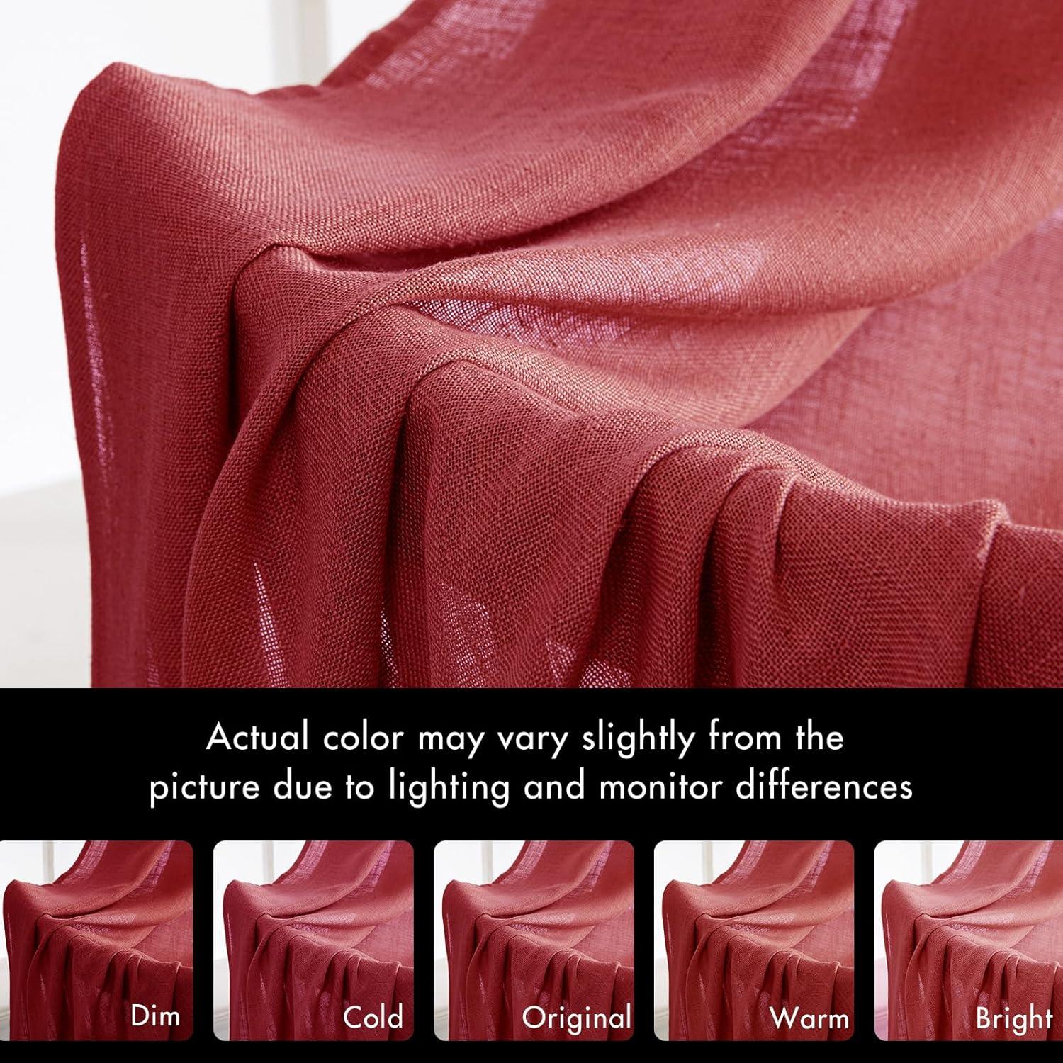 imageMIULEE Natural White Linen Curtains 84 Inch Length 2 Panels Set for Living Room Bedroom Semi Sheer Light Filtering Farmhouse Rod Pocket Long Soft Thick Linen Textured Window Drapes W42XL84Burgundy Red