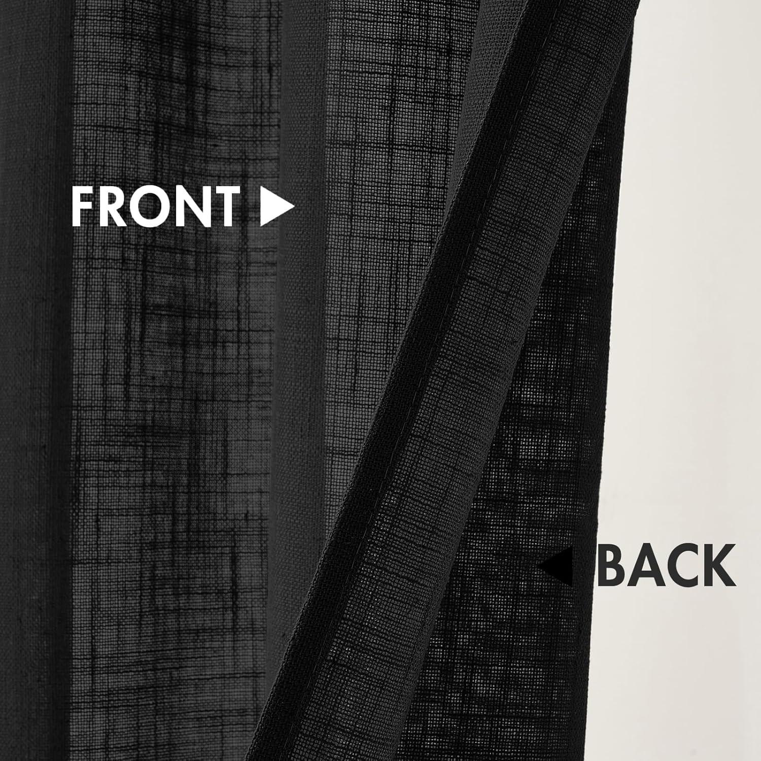 imageMIULEE Natural White Linen Curtains 84 Inch Length 2 Panels Set for Living Room Bedroom Semi Sheer Light Filtering Farmhouse Rod Pocket Long Soft Thick Linen Textured Window Drapes W42XL84Black