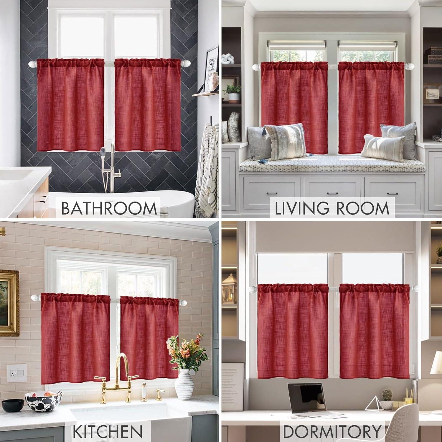 imageMIULEE Natural White Linen Curtains 84 Inch Length 2 Panels Set for Living Room Bedroom Semi Sheer Light Filtering Farmhouse Rod Pocket Long Soft Thick Linen Textured Window Drapes W42XL84Burgundy Red