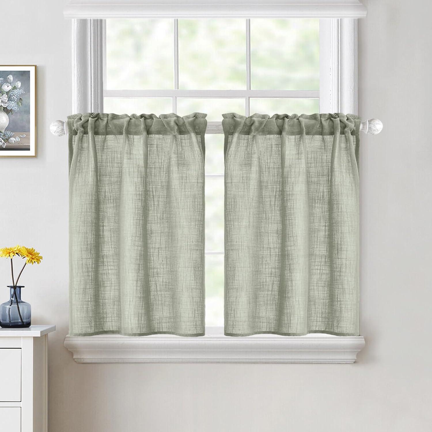 imageMIULEE Natural White Linen Curtains 84 Inch Length 2 Panels Set for Living Room Bedroom Semi Sheer Light Filtering Farmhouse Rod Pocket Long Soft Thick Linen Textured Window Drapes W42XL84Sage