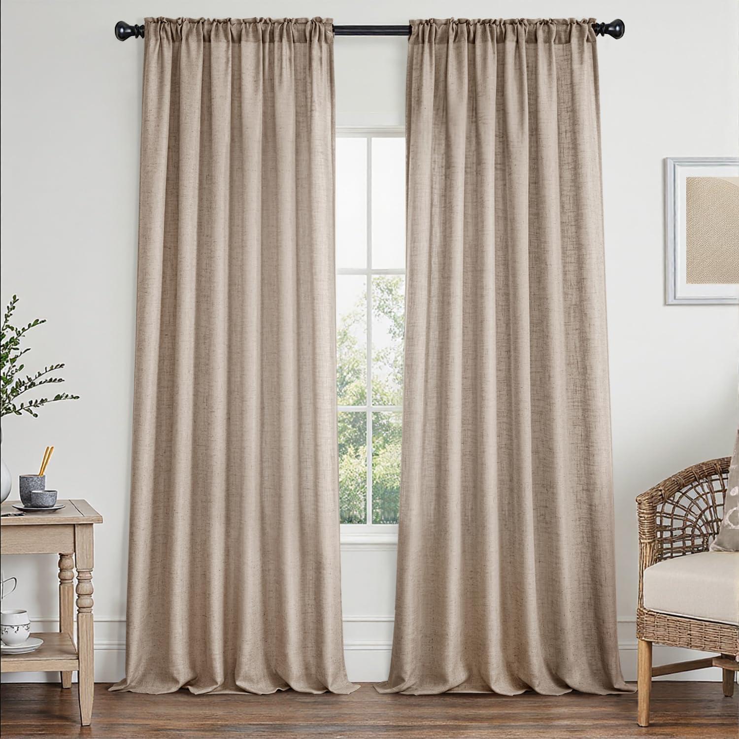imageMIULEE Natural White Linen Curtains 84 Inch Length 2 Panels Set for Living Room Bedroom Semi Sheer Light Filtering Farmhouse Rod Pocket Long Soft Thick Linen Textured Window Drapes W42XL84Taupe