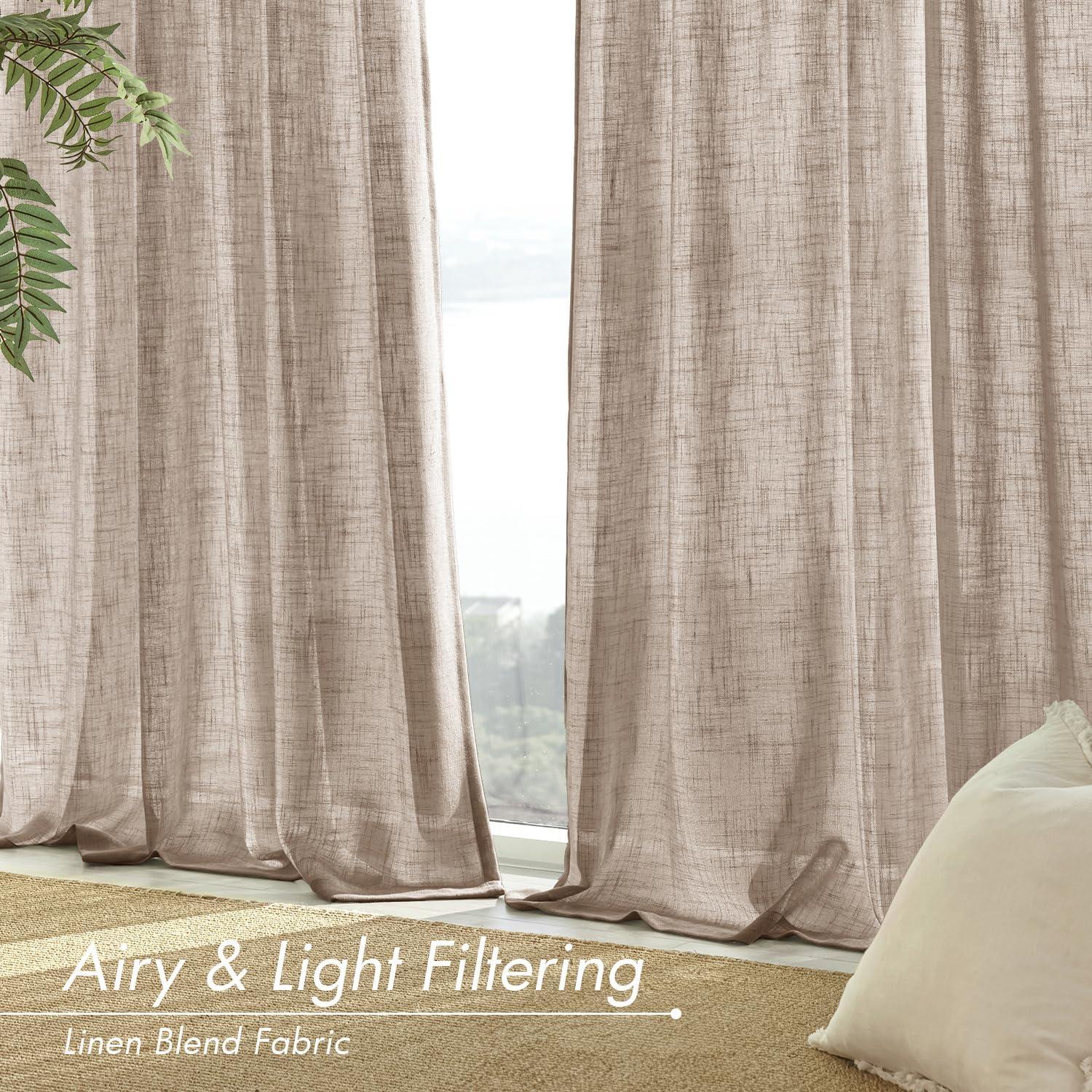 imageMIULEE Natural White Linen Curtains 84 Inch Length 2 Panels Set for Living Room Bedroom Semi Sheer Light Filtering Farmhouse Rod Pocket Long Soft Thick Linen Textured Window Drapes W42XL84Taupe