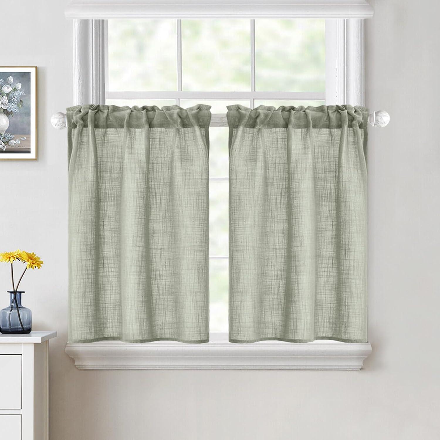 imageMIULEE Natural White Linen Curtains 84 Inch Length 2 Panels Set for Living Room Bedroom Semi Sheer Light Filtering Farmhouse Rod Pocket Long Soft Thick Linen Textured Window Drapes W42XL84Sage