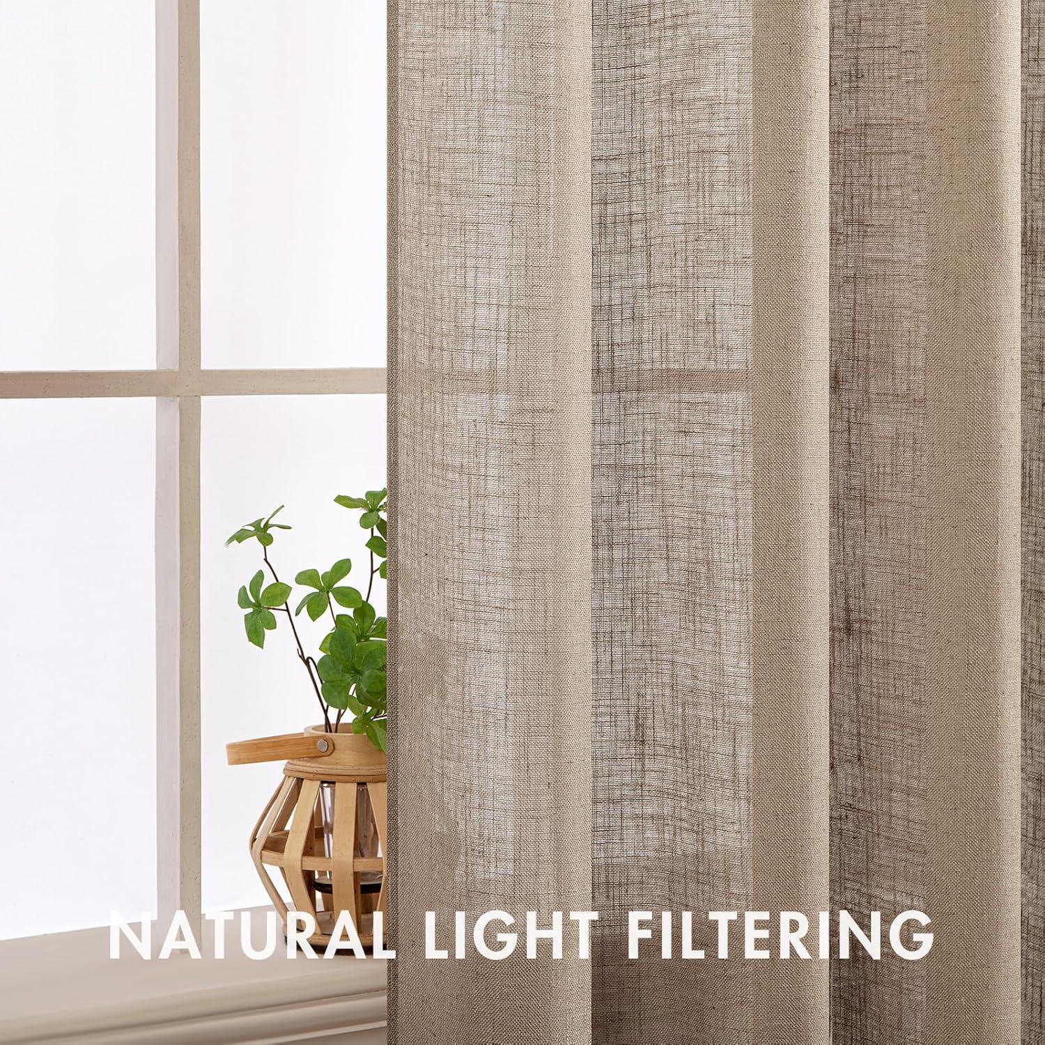imageMIULEE Natural White Linen Curtains 84 Inch Length 2 Panels Set for Living Room Bedroom Semi Sheer Light Filtering Farmhouse Rod Pocket Long Soft Thick Linen Textured Window Drapes W42XL84Taupe